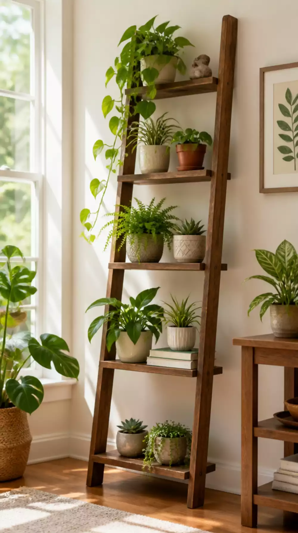 Freestanding Plant Ladder Shelf That Leans Against Any Wall Without Drilling