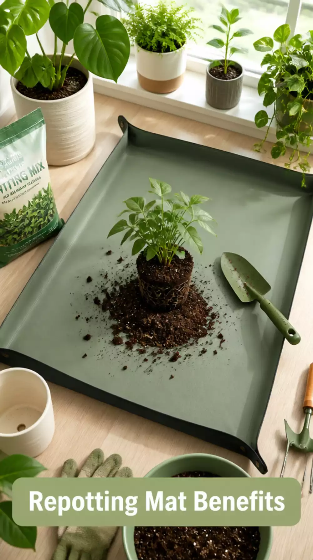 Plant Repotting Mat in Silicone That Catches Soil Mess on Any Indoor Surface