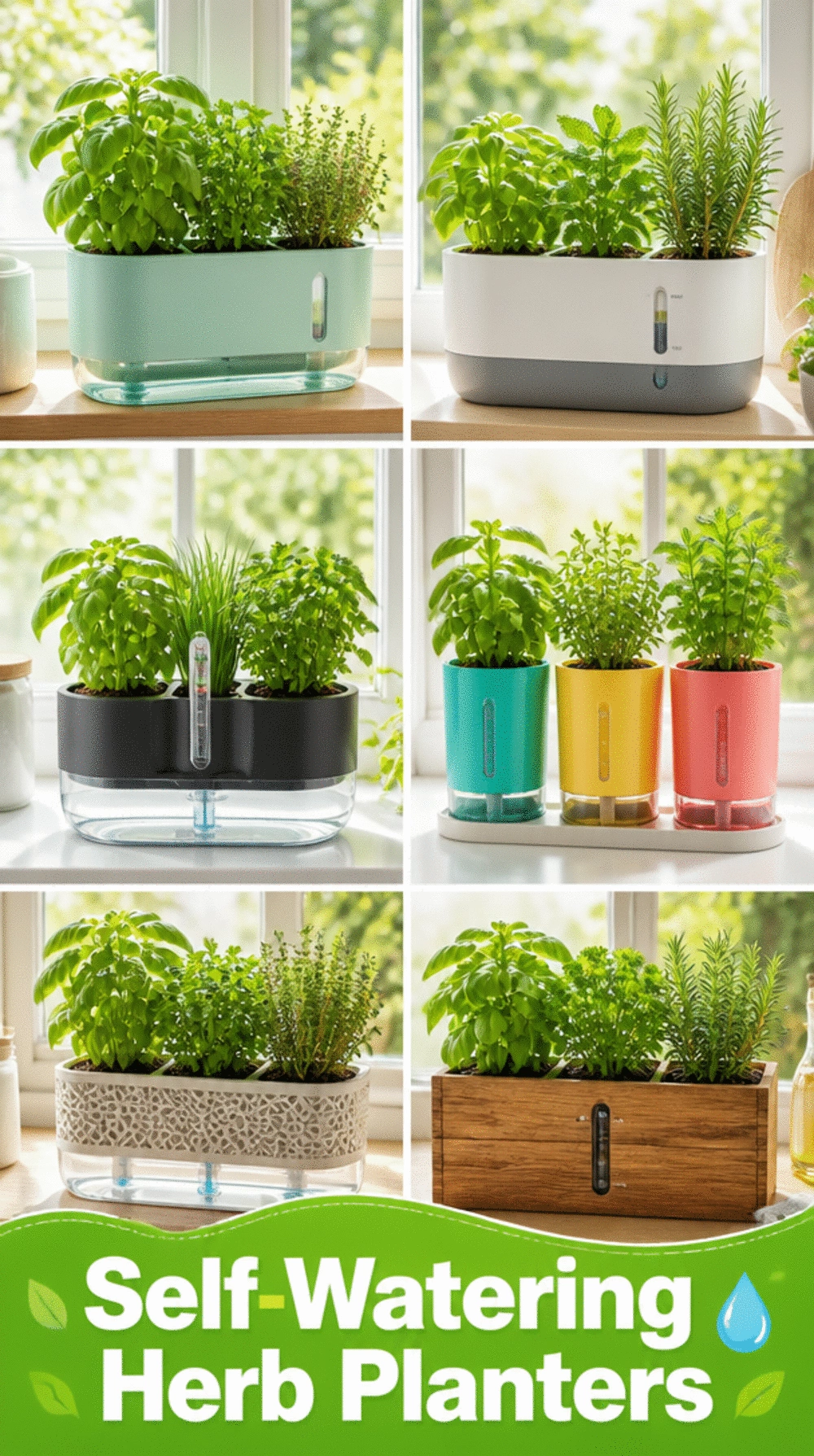 Self-Watering Herb Planter for a Kitchen Window That Never Dries Out Between Waterings