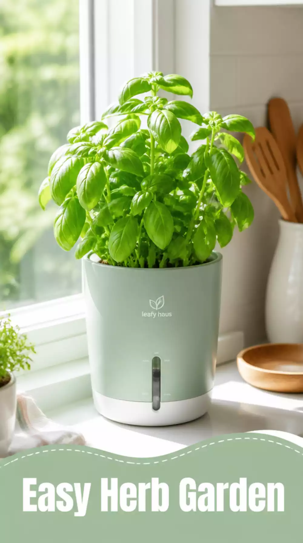 Self-Watering Herb Pot for a Kitchen Window Sill That Keeps Basil Always Fresh