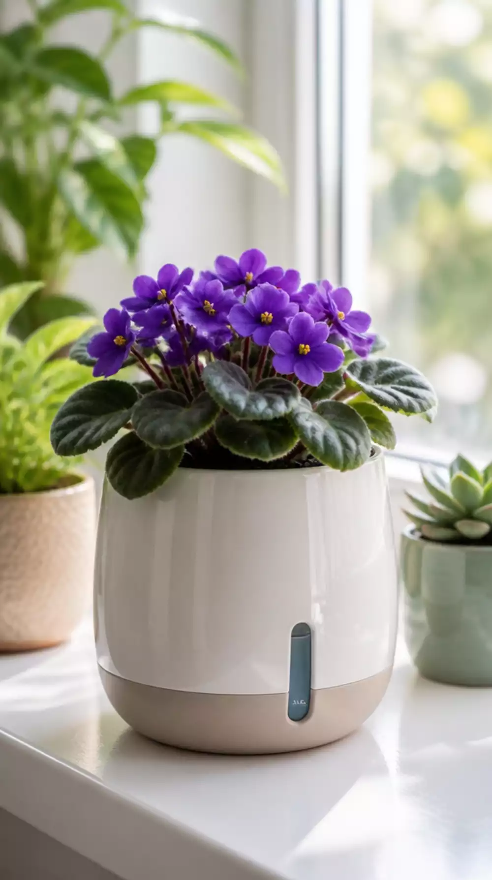 Self-Watering Ceramic Pot with a Bottom Reservoir That Feeds Plants Slowly