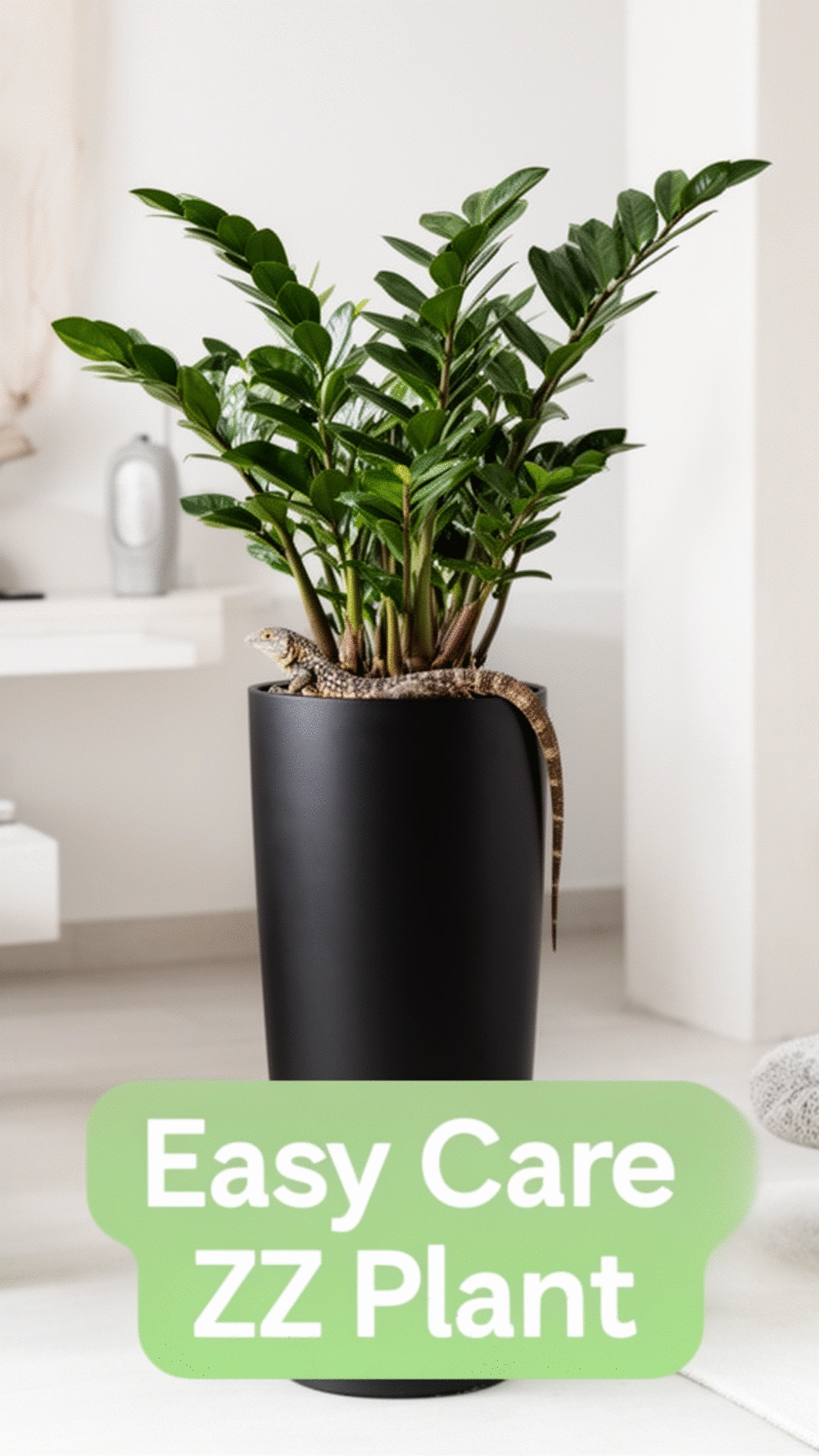 ZZ Plant in a Matte Black Pot That Needs Almost No Watering at All