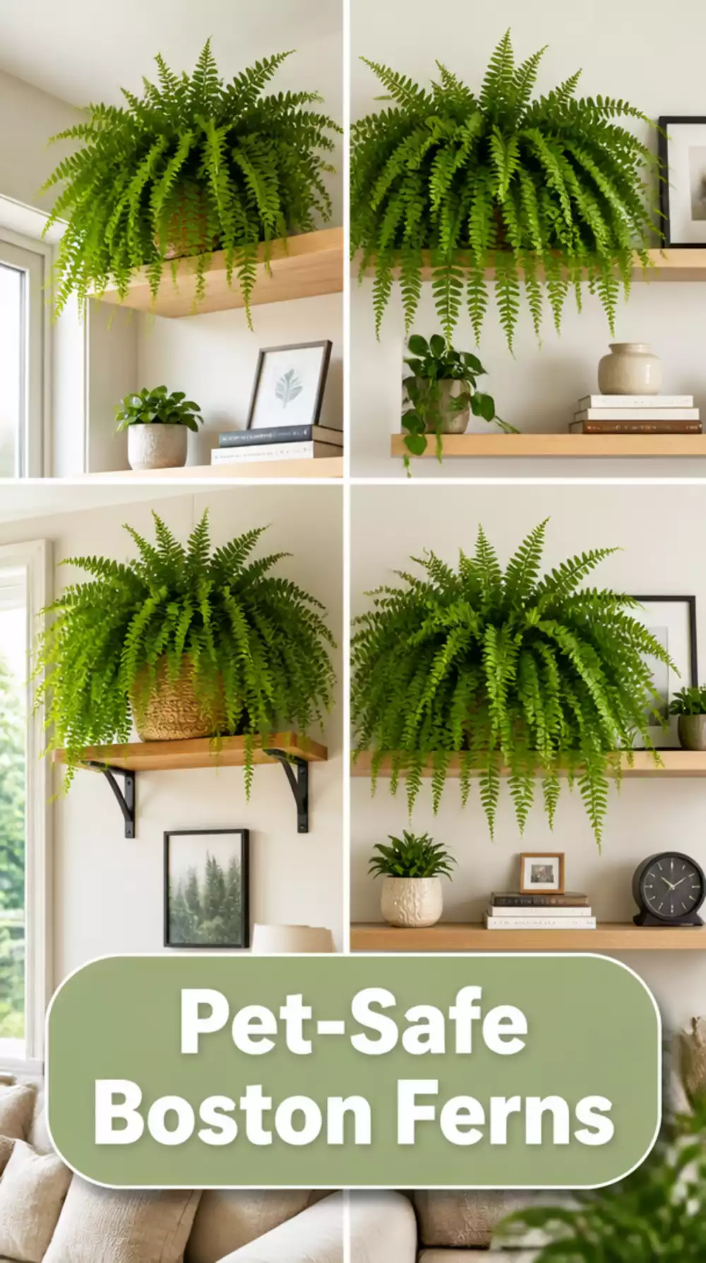 Boston Fern on a High Wall Shelf That Stays Out of Reach of Indoor Pets