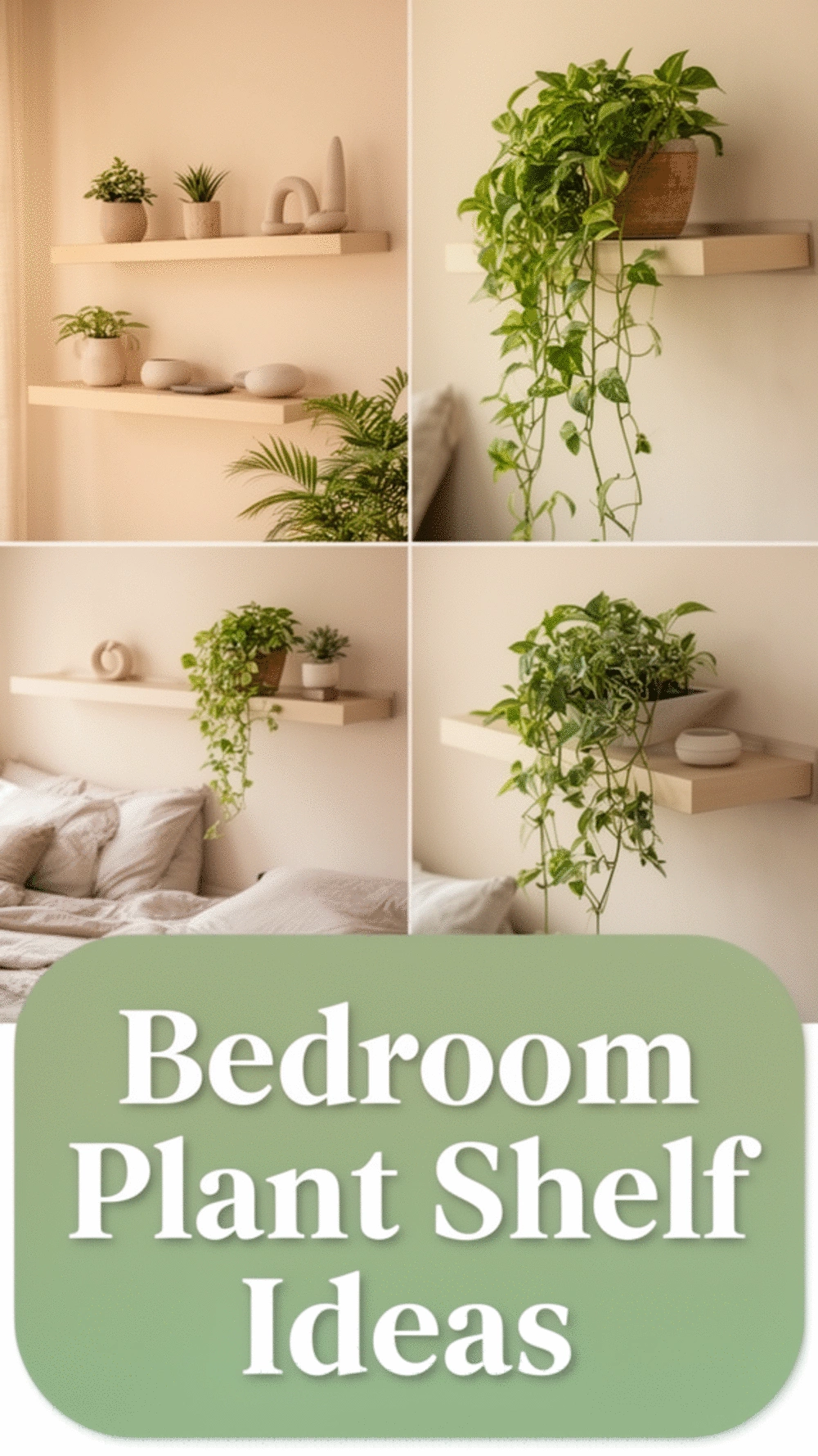 Bedroom Floating Plant Shelf That Creates a Calm Green Focal Wall