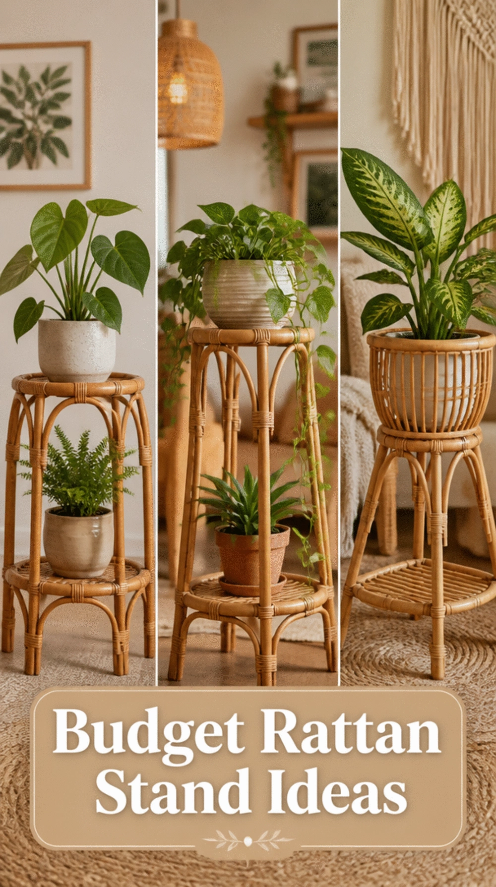 Budget Rattan Plant Stand That Looks High-End in a Boho-Styled Apartment