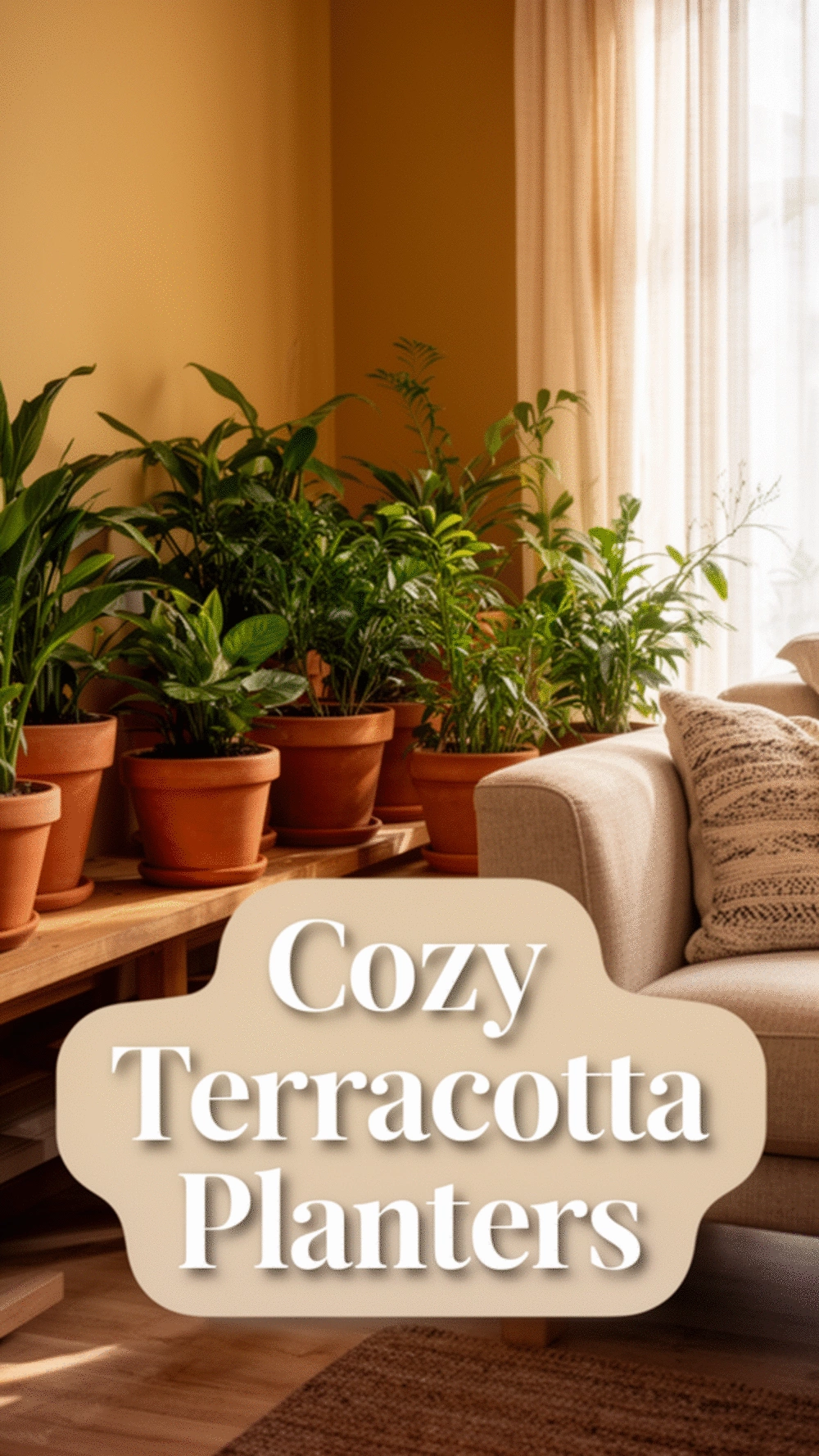 Terracotta Planter Set That Gives a Living Room a Warm Earthy Feel