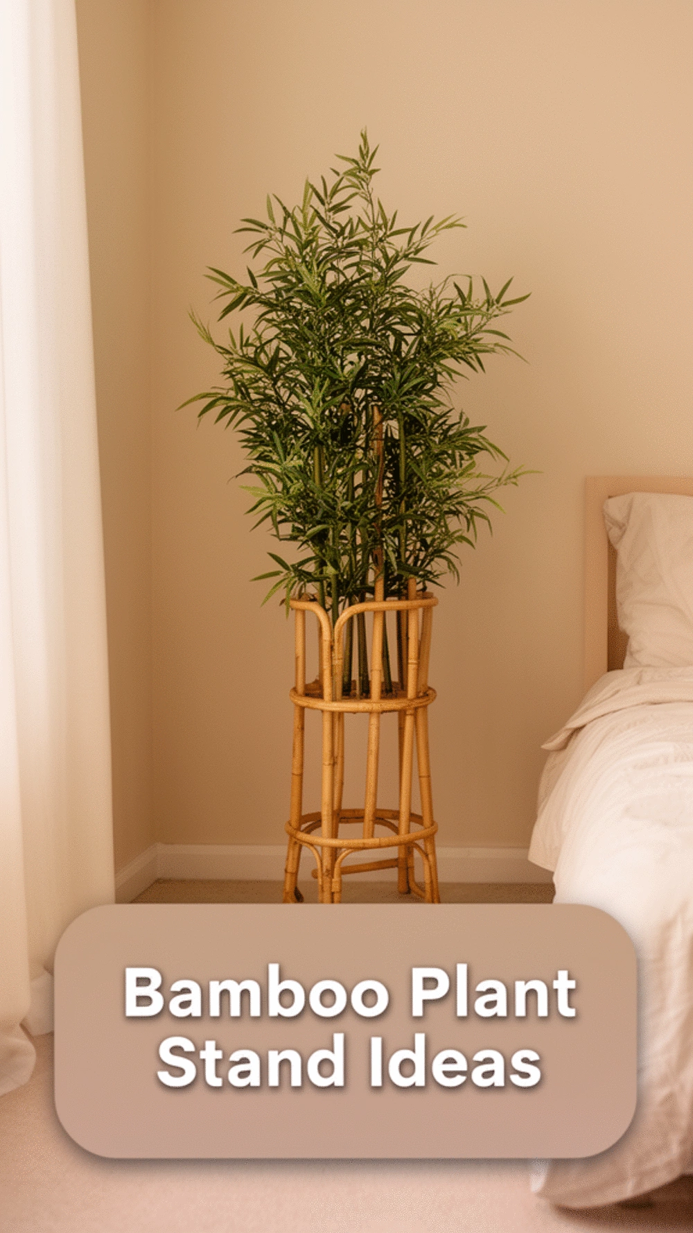 Bedroom Plant Stand in Bamboo That Suits a Minimal Neutral Corner