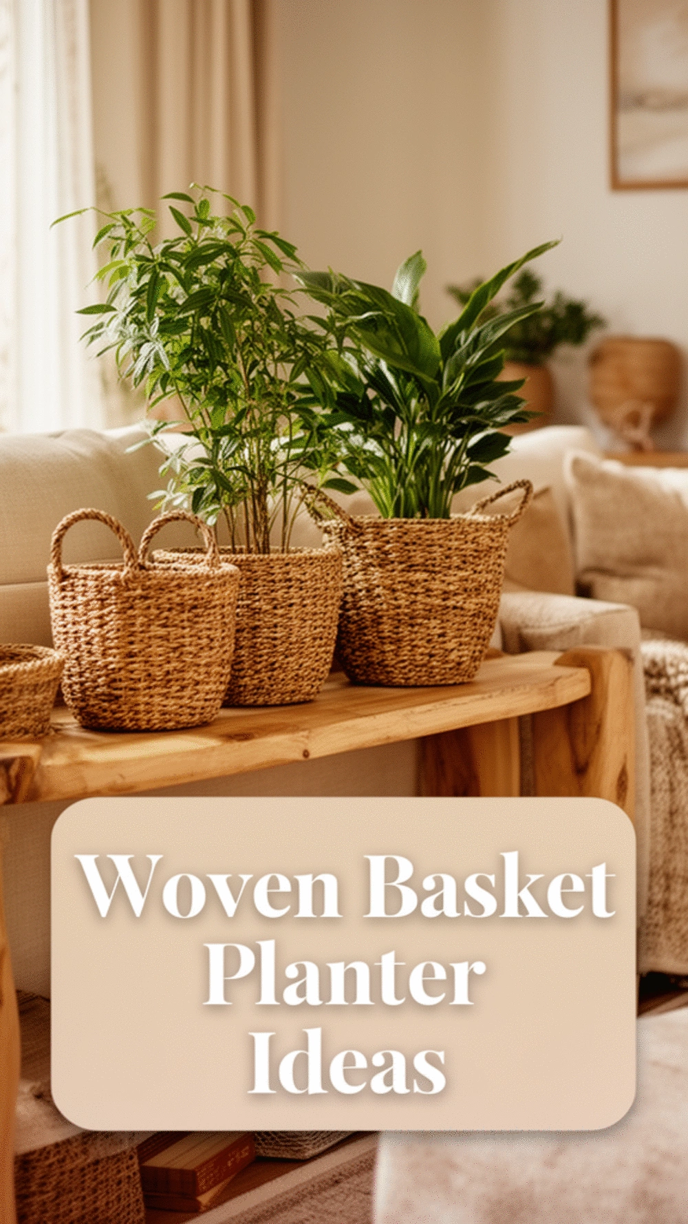 Woven Seagrass Basket Planter That Adds Texture to a Warm Living Room