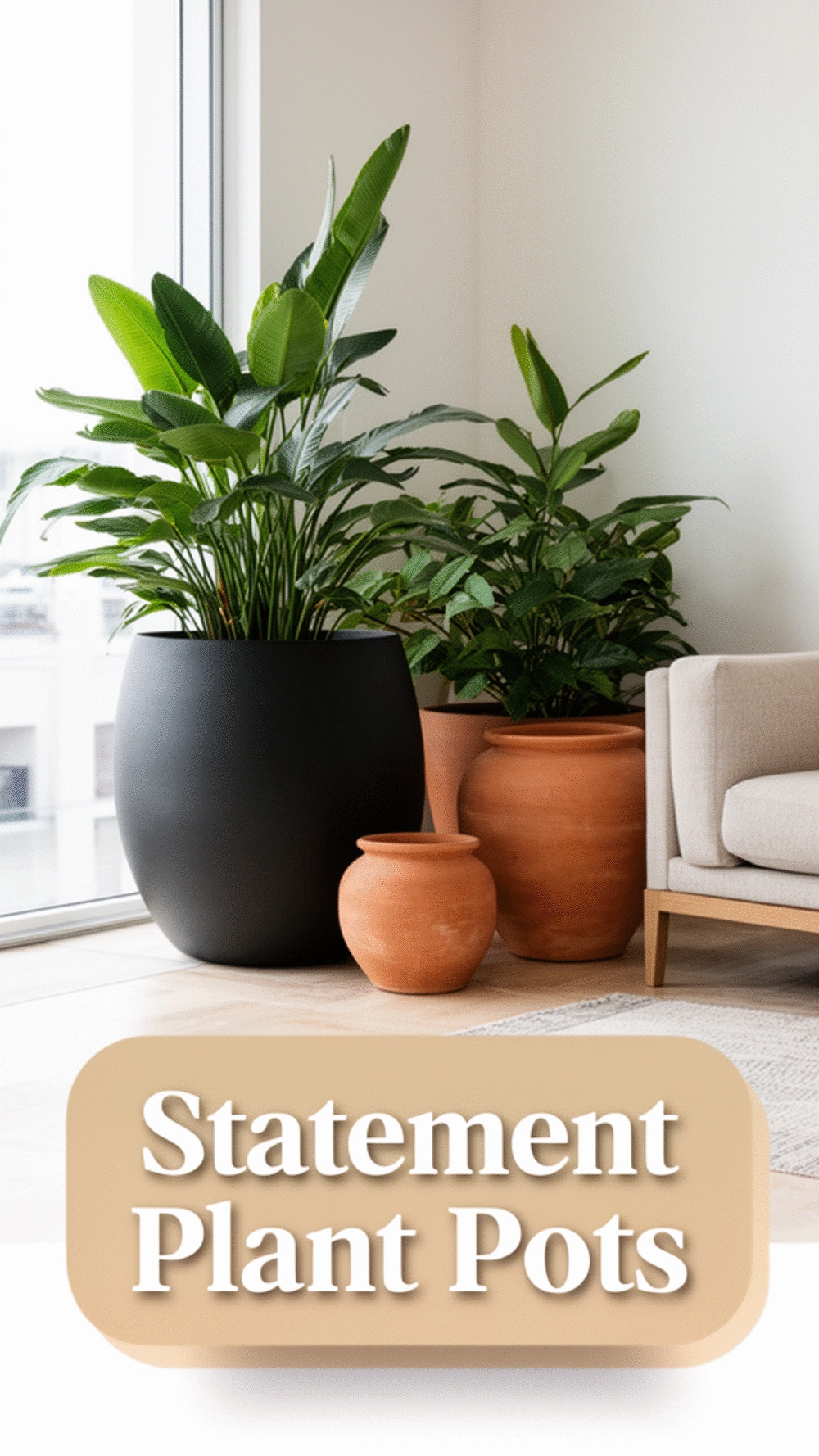 Living Room Statement Plant Pot in Matte Black or Earthy Terracotta