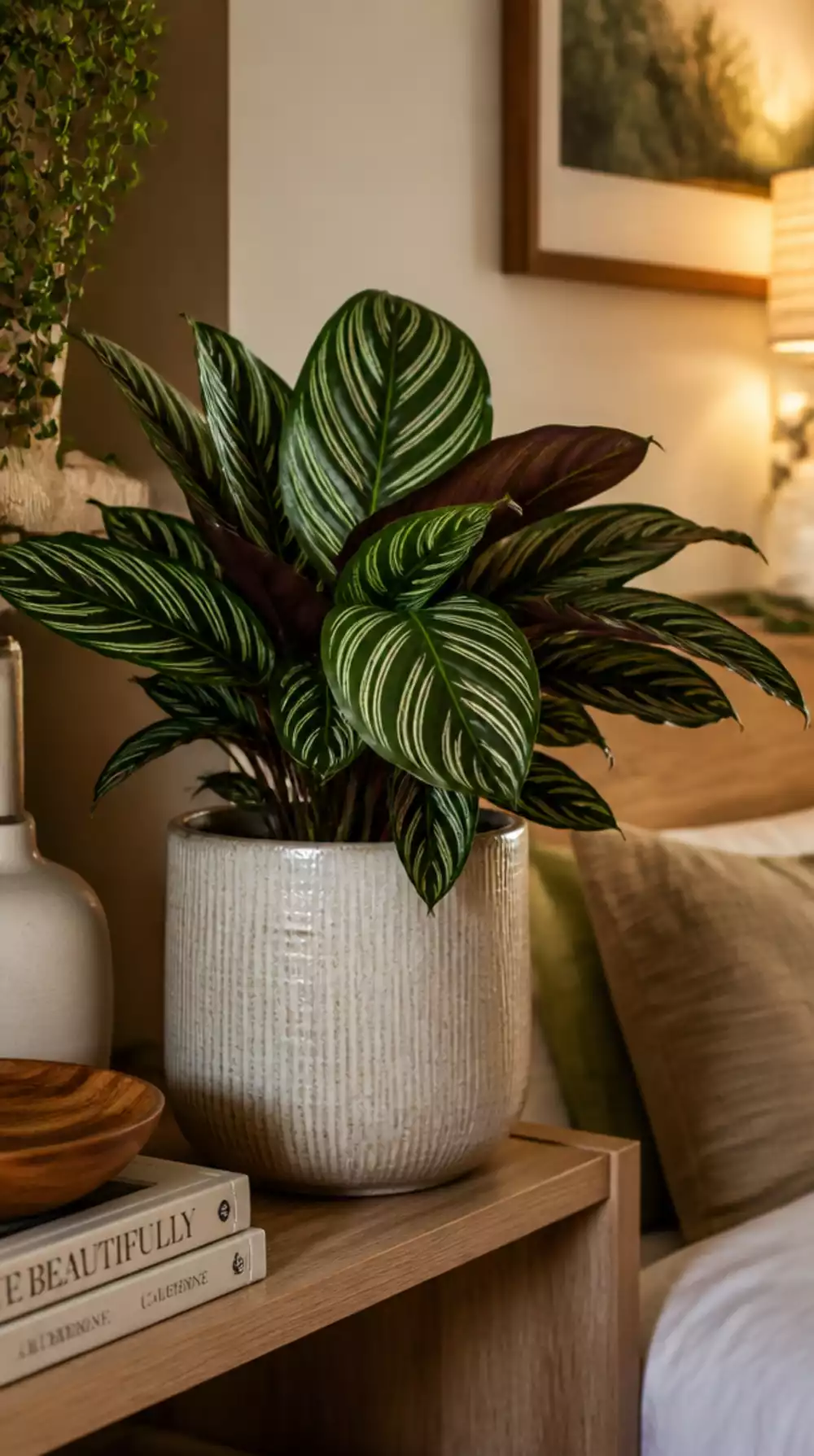 Calathea in a Ceramic Pot on a Pet-Friendly Bedroom Shelf That Loves Low Light