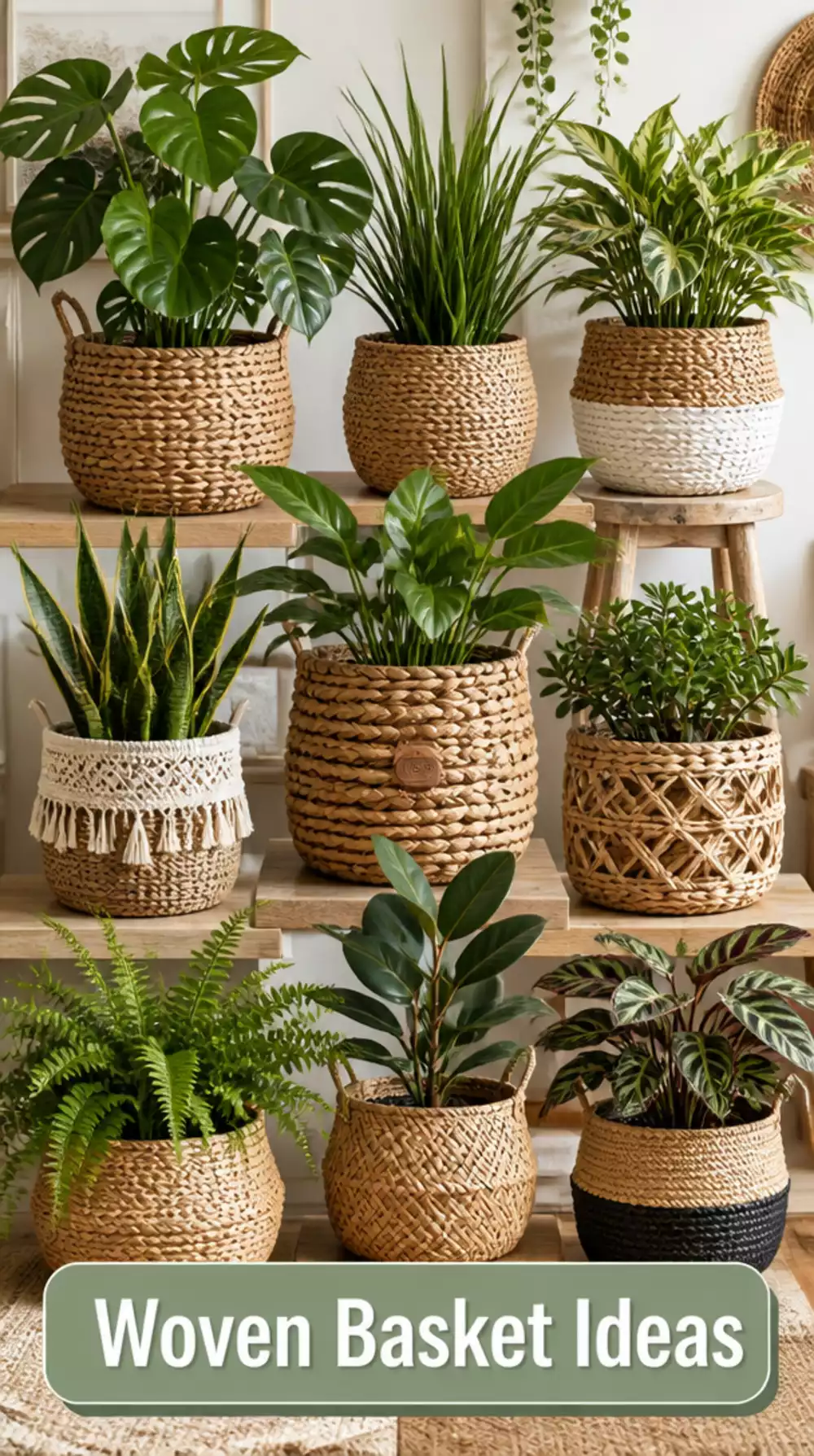 Woven Seagrass Basket Planter Cover That Hides a Plain Nursery Pot Beautifully