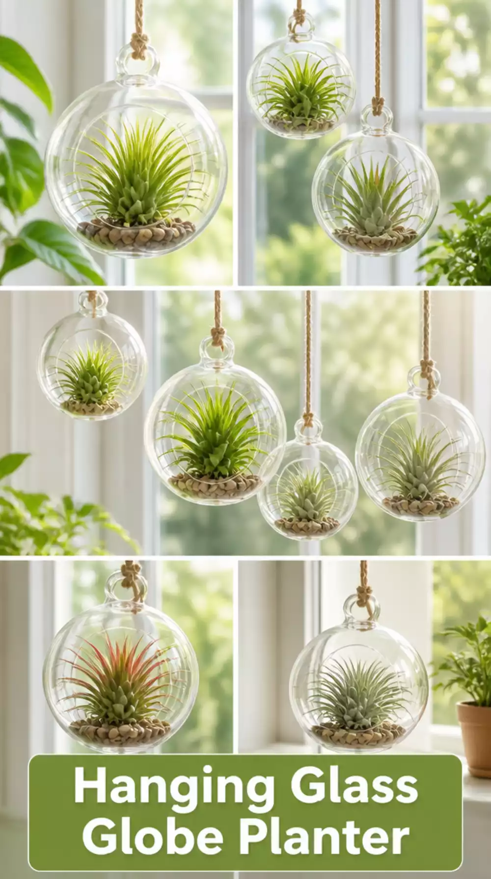 Hanging Glass Globe Planter with an Air Plant That Catches Light in Any Window