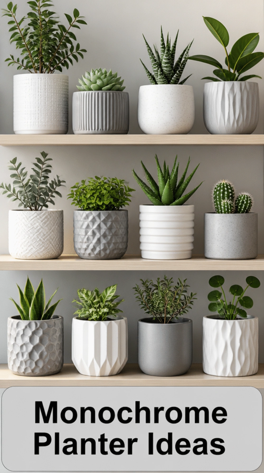 Monochrome Planter Set in White and Grey That Keeps a Shelf Looking Streamlined