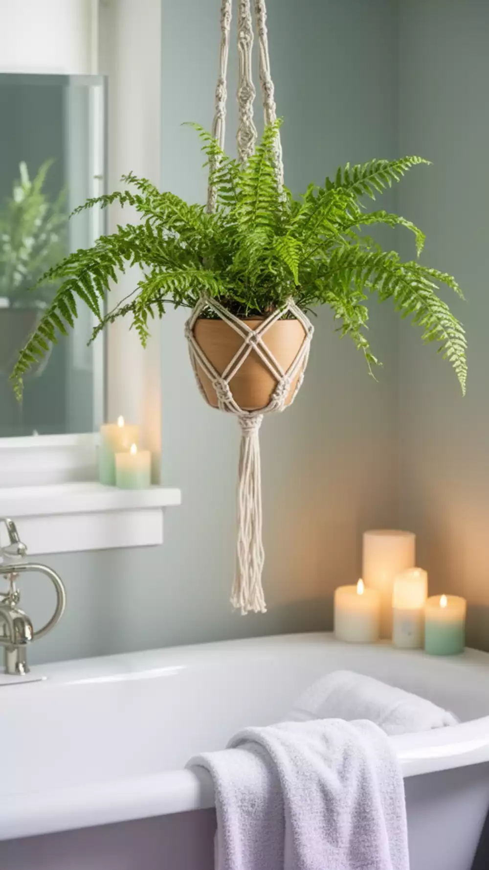 Bathroom Fern in a Hanging Ceramic Pot That Thrives in Shower Steam