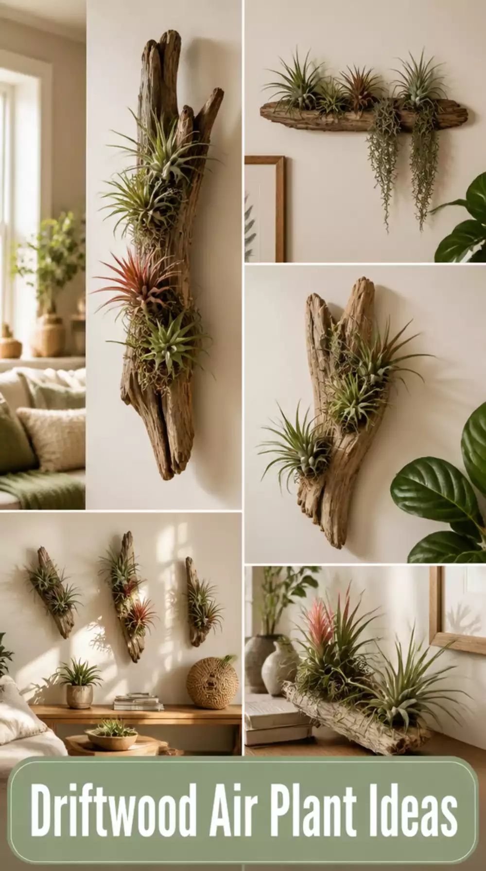 Driftwood Air Plant Mount on a Living Room Wall That Looks Like Natural Art