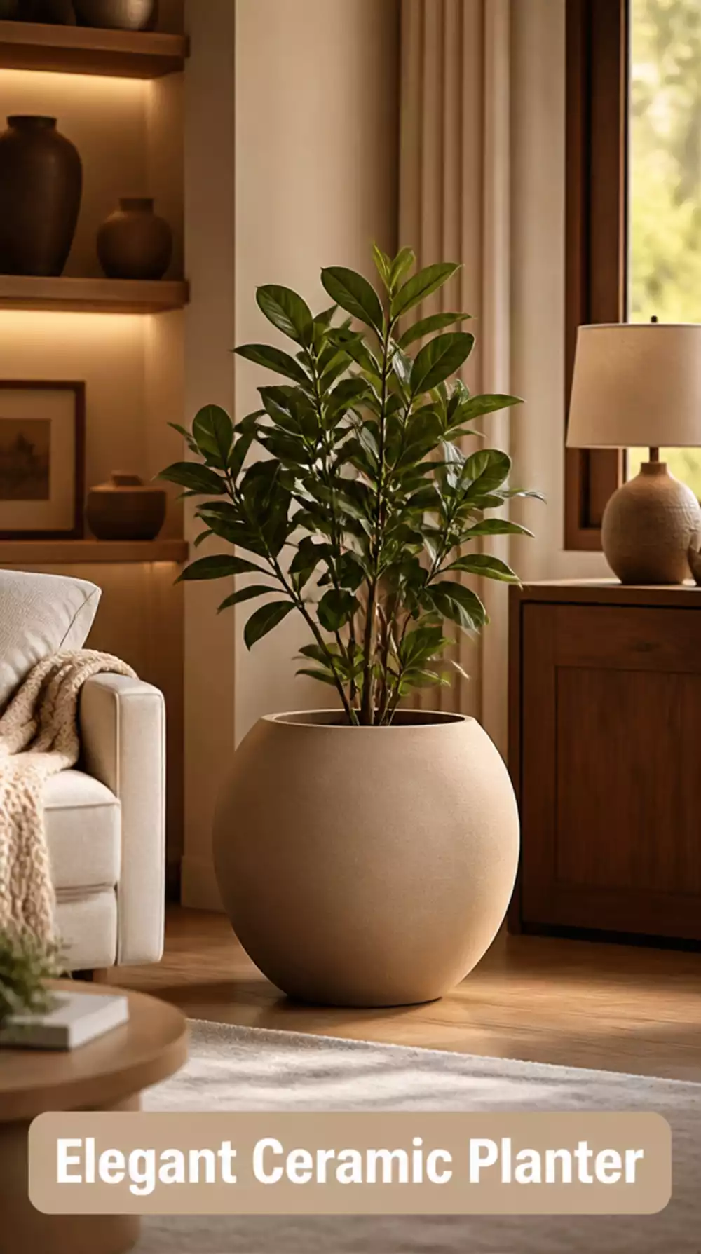 Living Room Matte Ceramic Planter in a Warm Neutral Tone That Elevates Any Plant