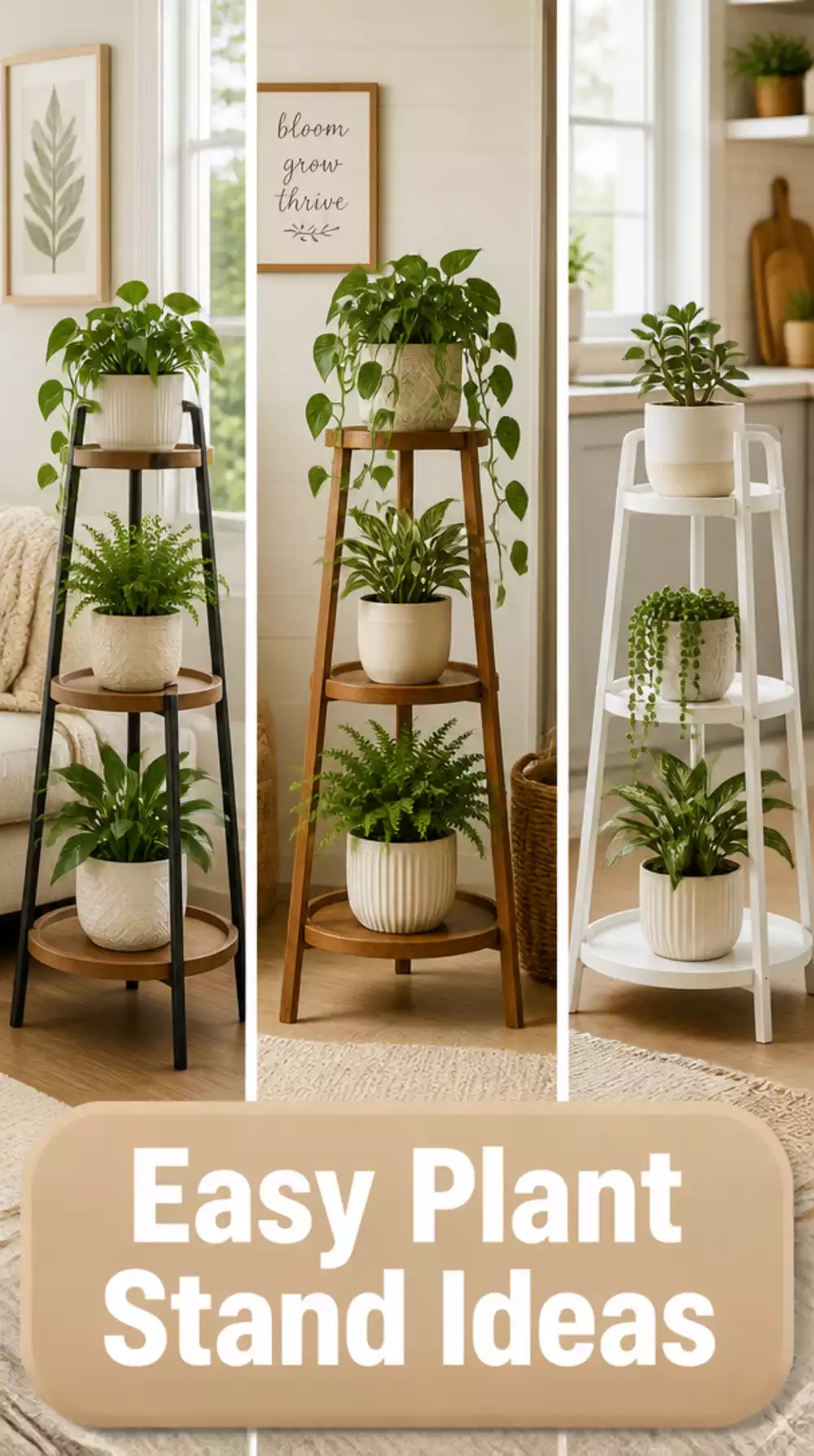 Freestanding Tiered Plant Stand That Moves Easily Between Rooms in a Rental