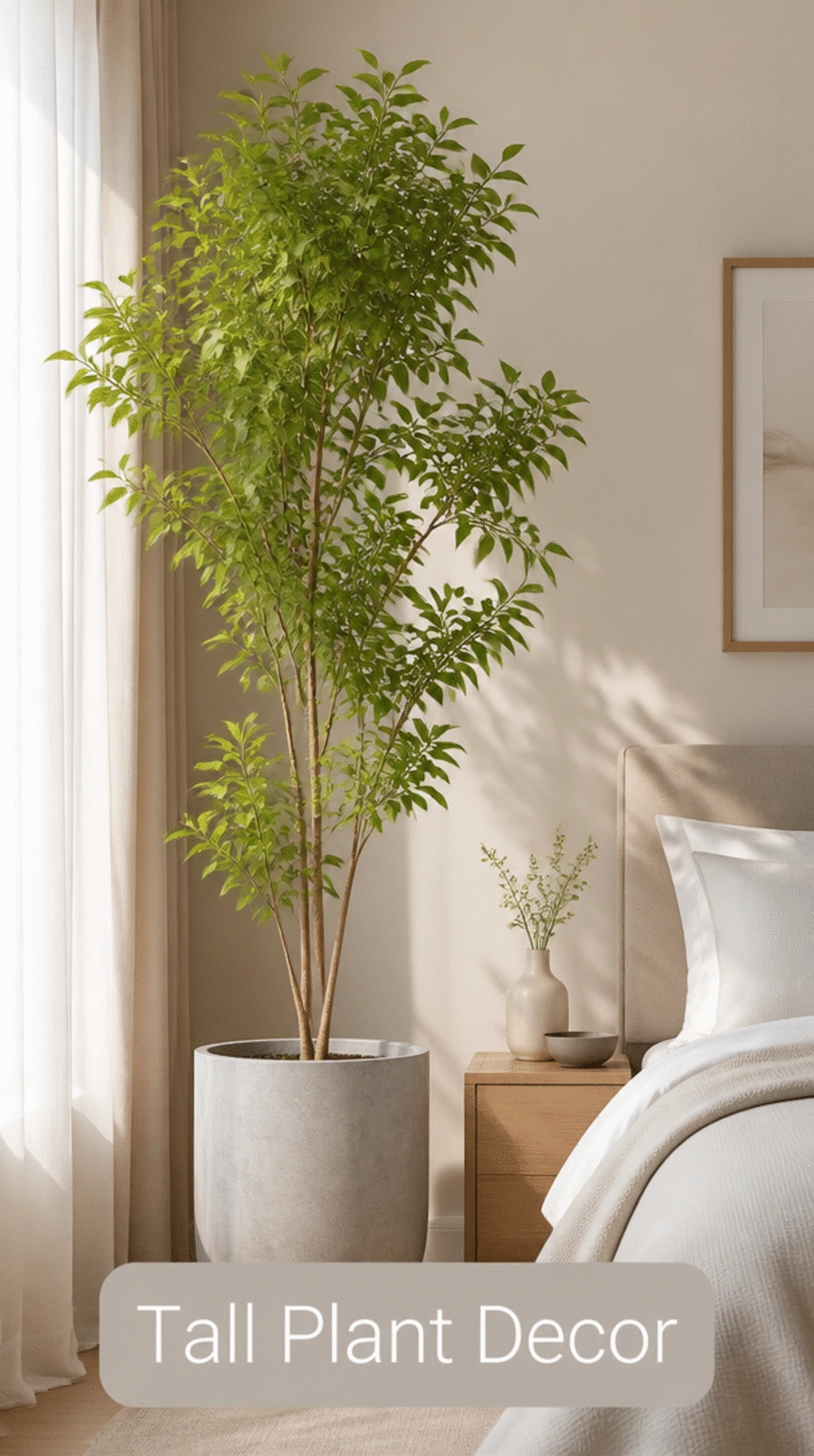 Bedroom Minimalist Plant Corner with One Tall Plant and a Concrete-Effect Pot