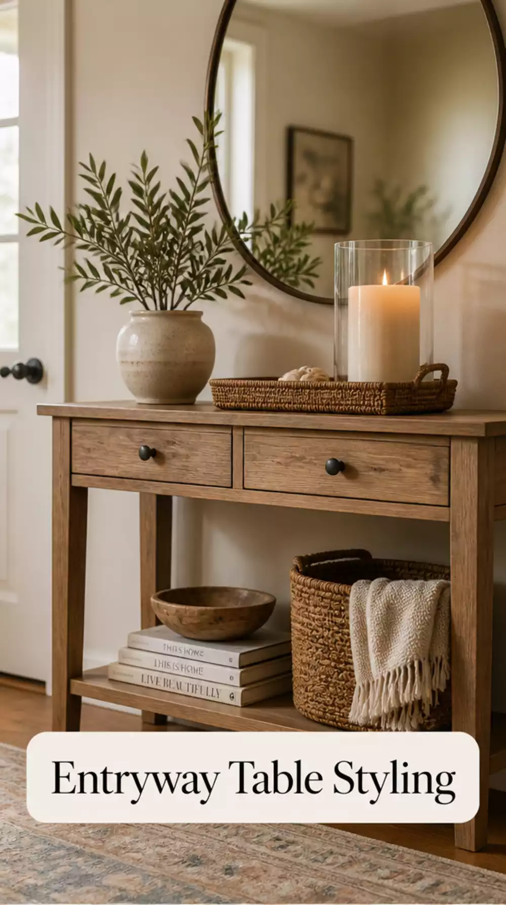 Entryway Console Table Styled with Plant, Candle, Tray