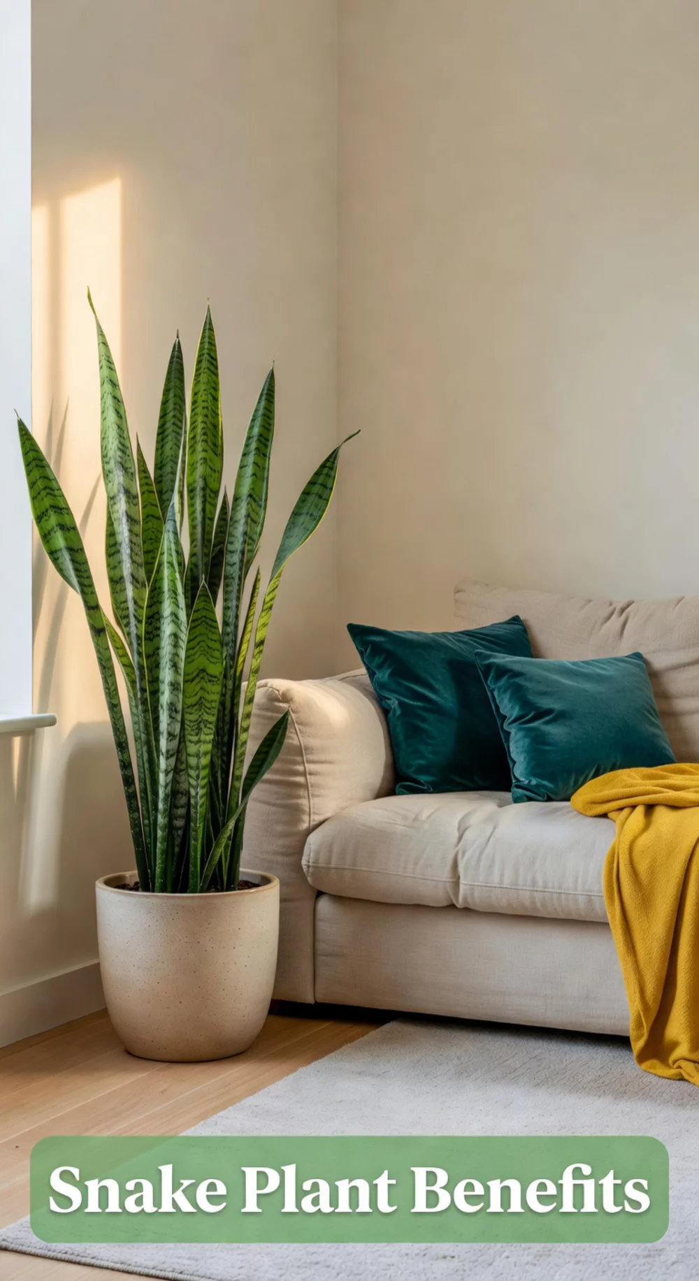 Snake Plant in a Living Room Corner That Filters Air Day and Night