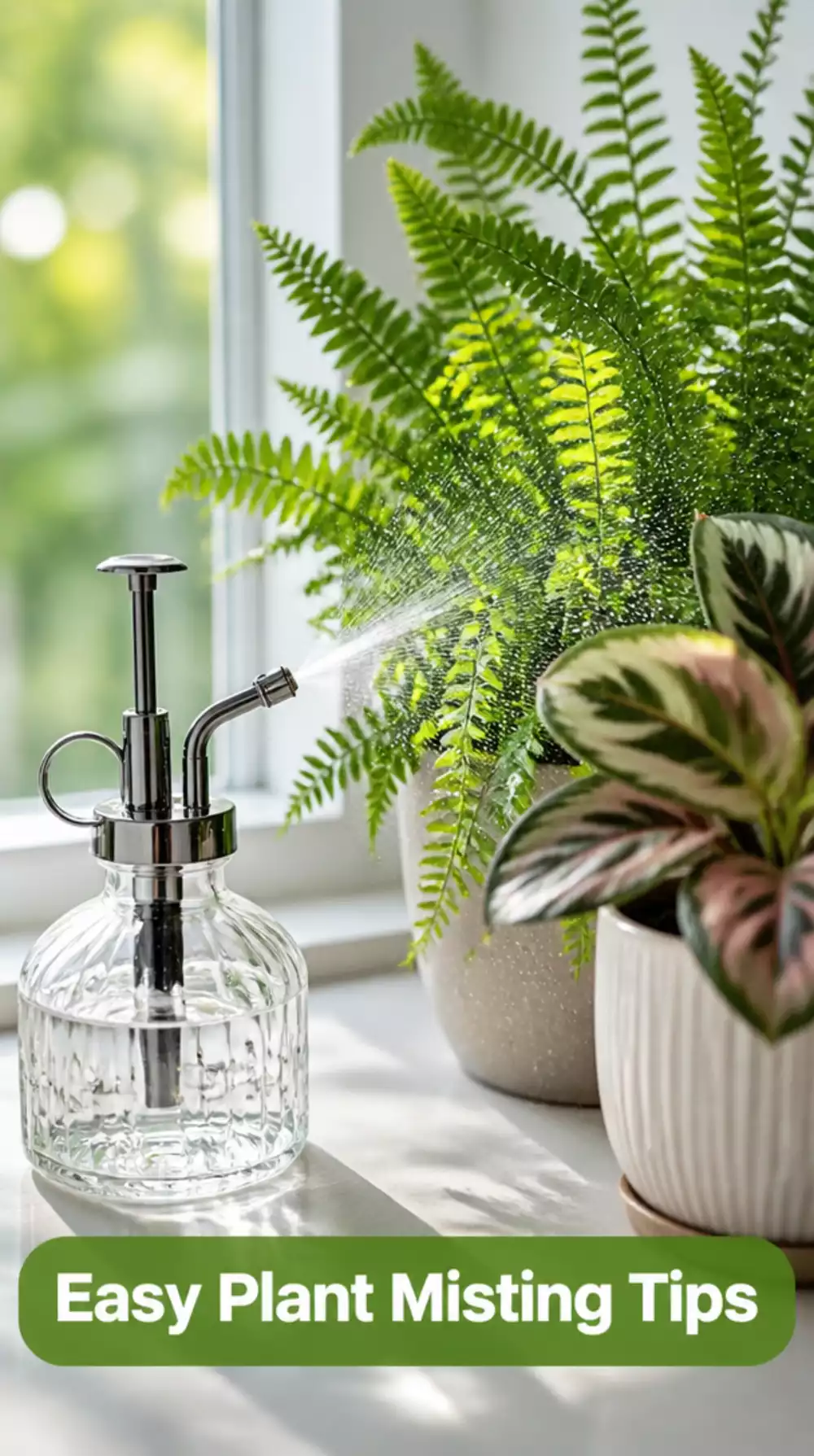 Glass Plant Misting Bottle That Keeps Fern and Calathea Leaves Looking Fresh Daily