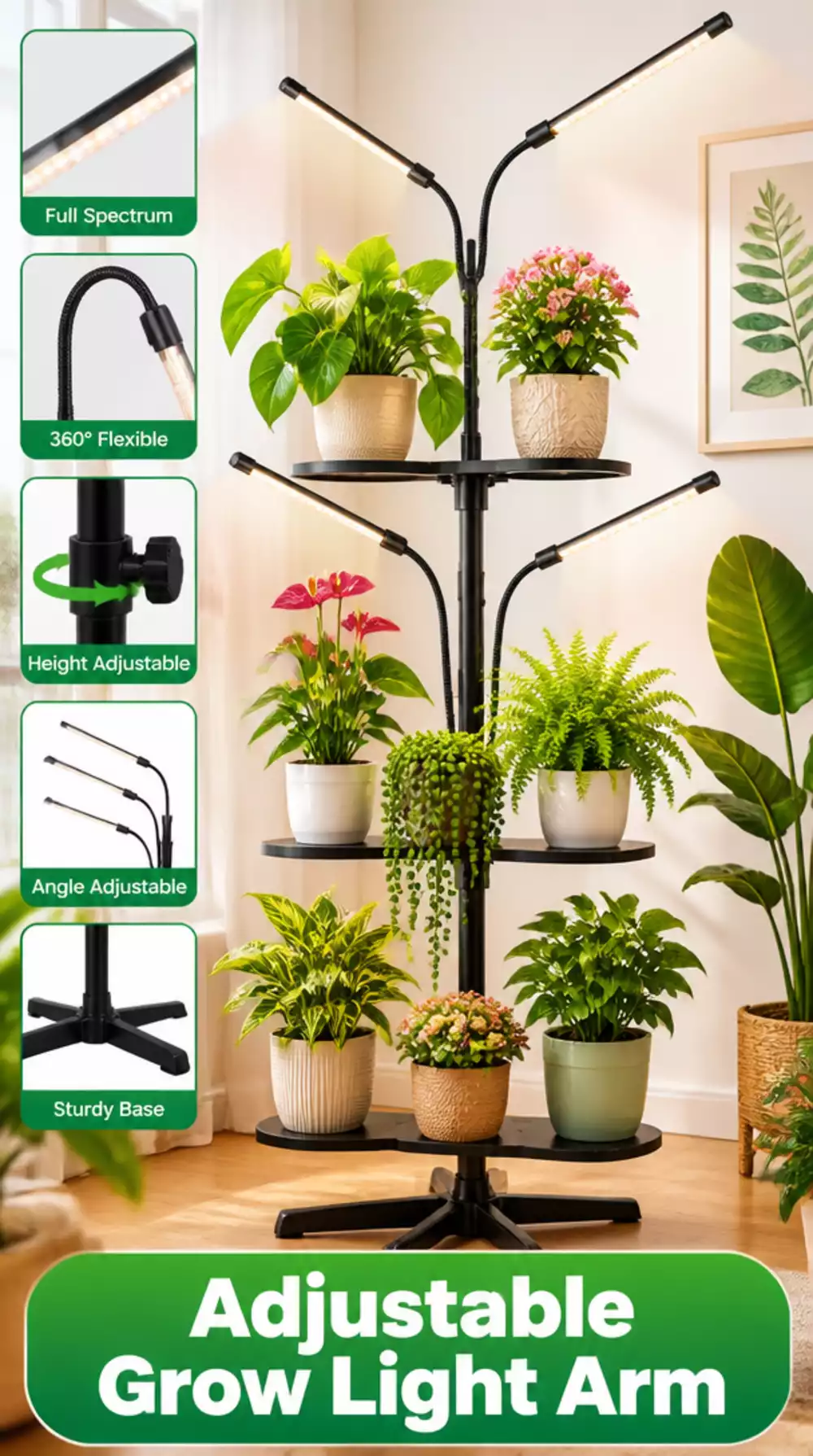 Adjustable Grow Light Arm on a Plant Stand That Targets Each Pot Individually