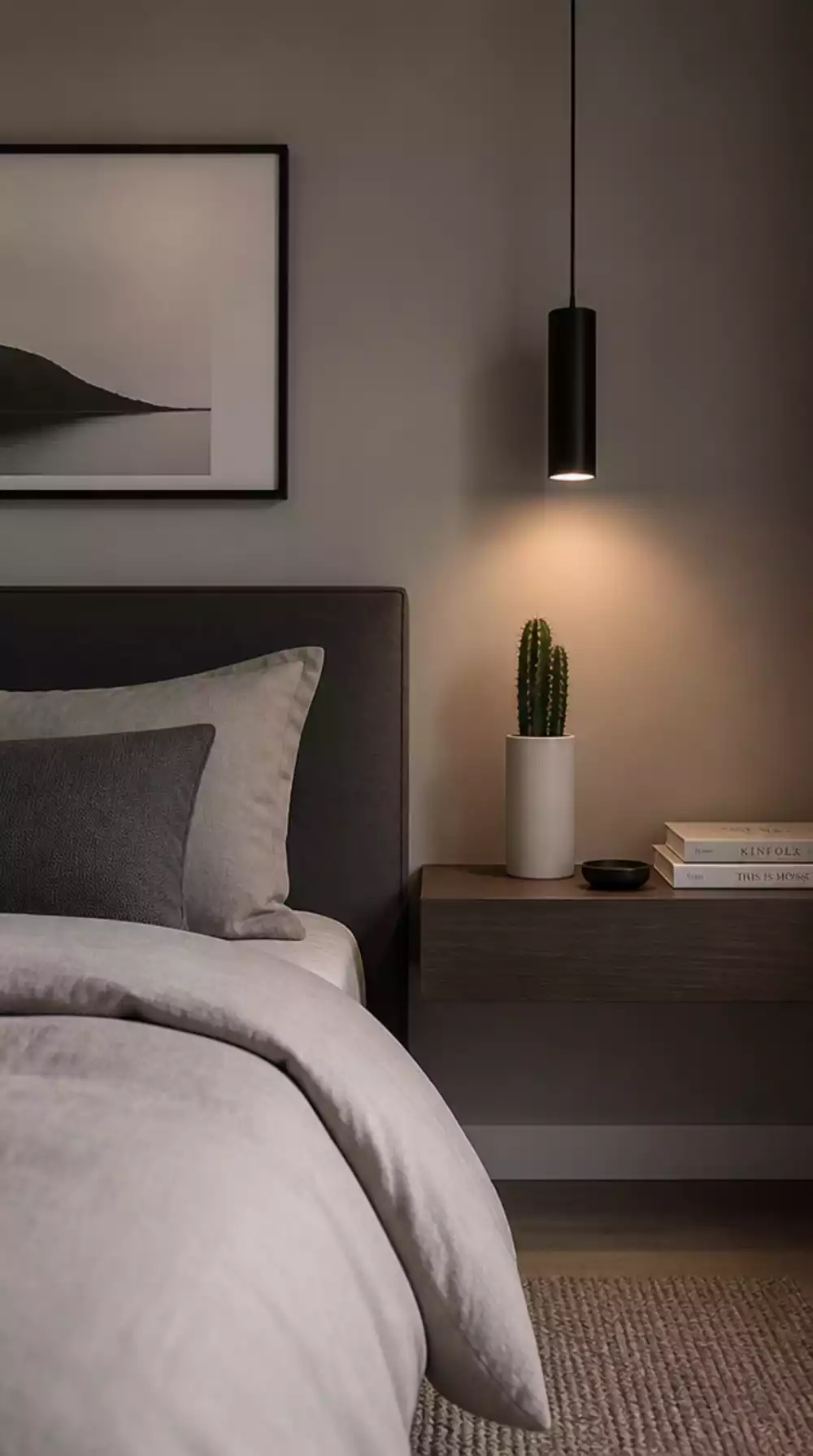Bedroom Cactus on a Floating Shelf in a Slim White Pot for a Clean Minimal Look