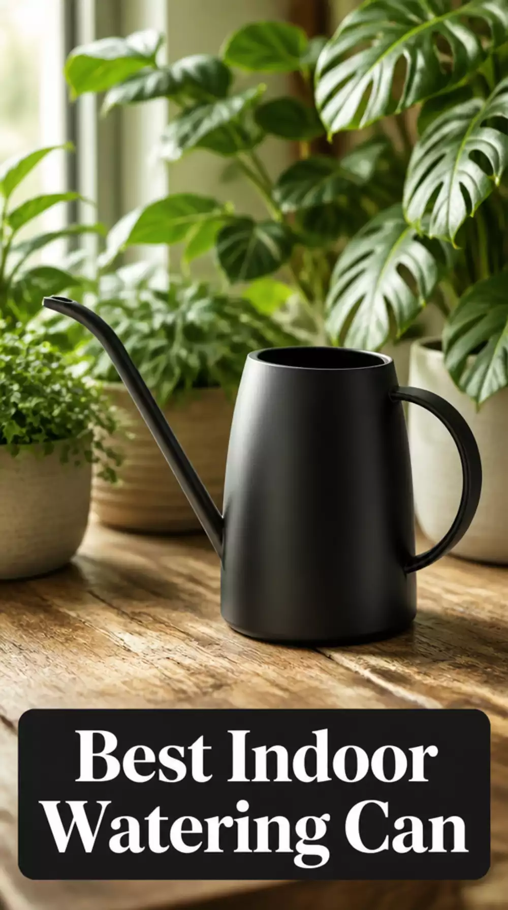 Long-Spout Indoor Watering Can in Matte Black That Reaches Every Corner Pot