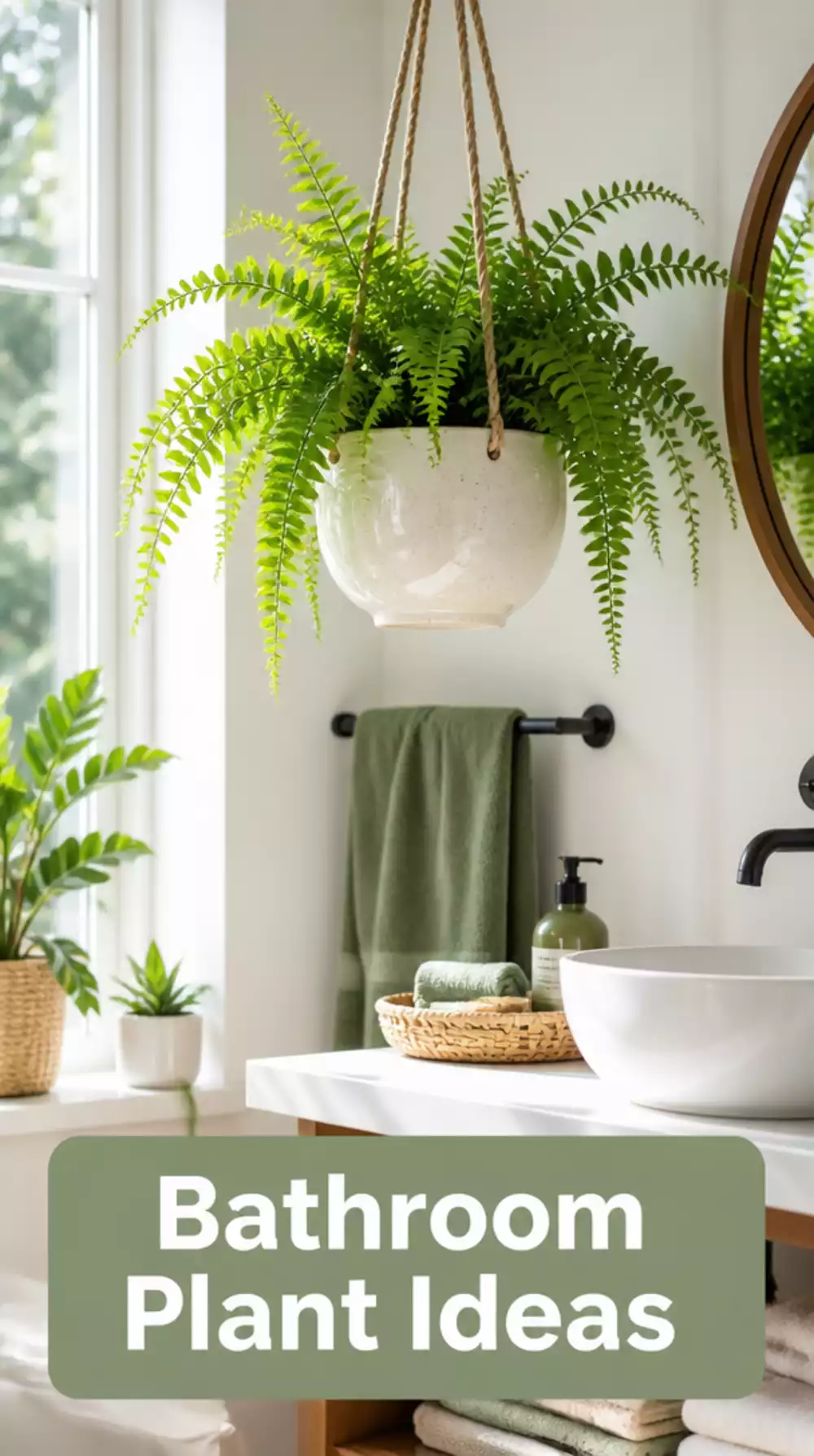Bathroom Fern in a Hanging Ceramic Pot That Loves Shower Steam and Low Light