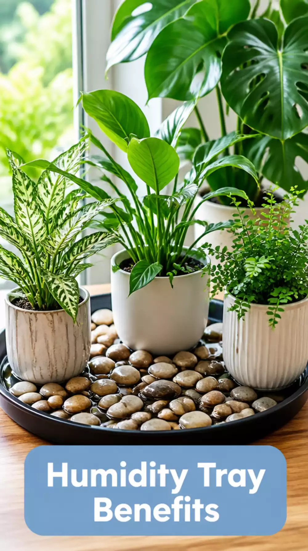 Plant Care Humidity Tray with Pebbles That Stops Leaves Drying Out in Winter