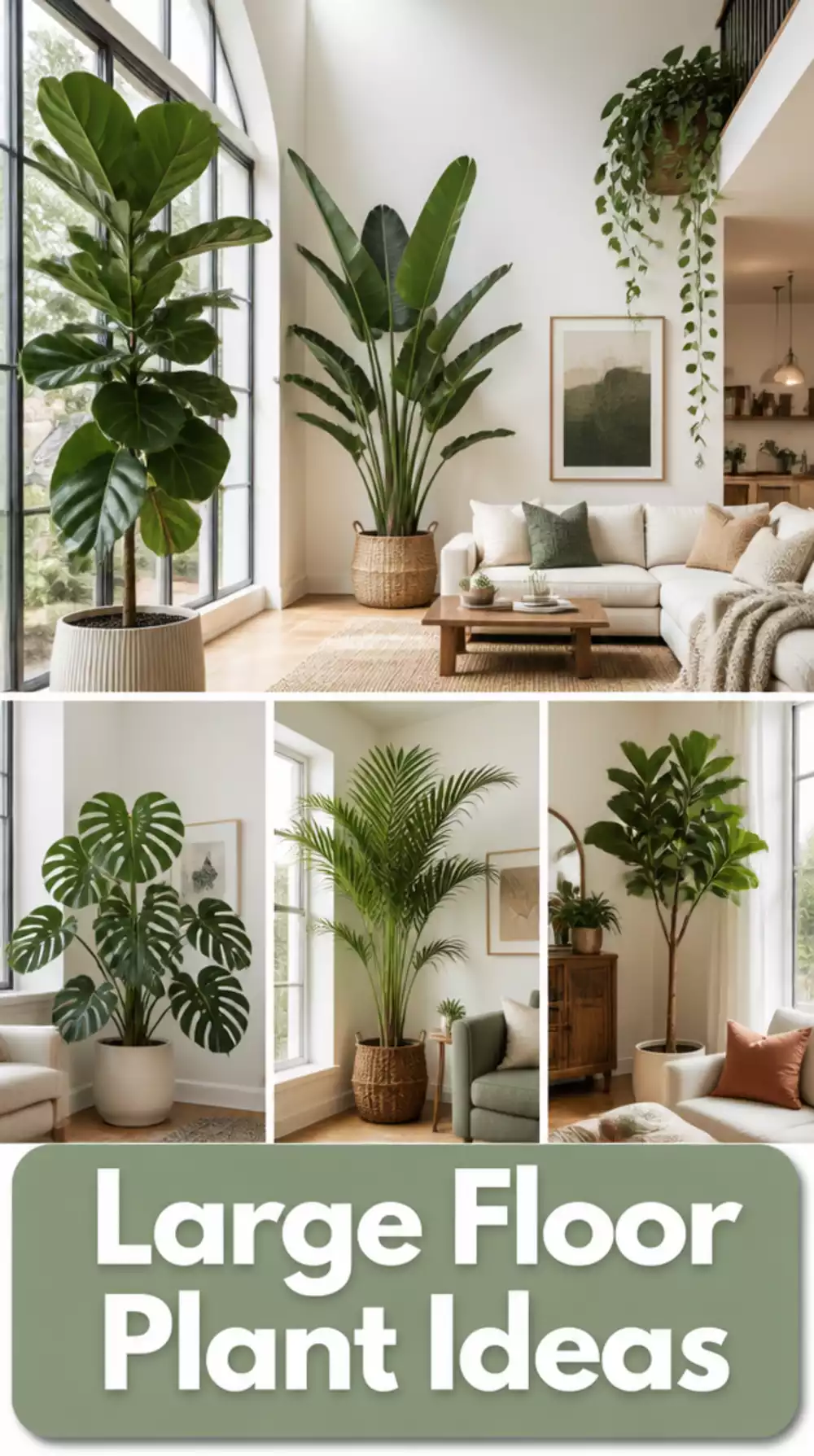 The Large Floor Plant Trick That Makes a High-Ceilinged Room Feel Warm and Grounded