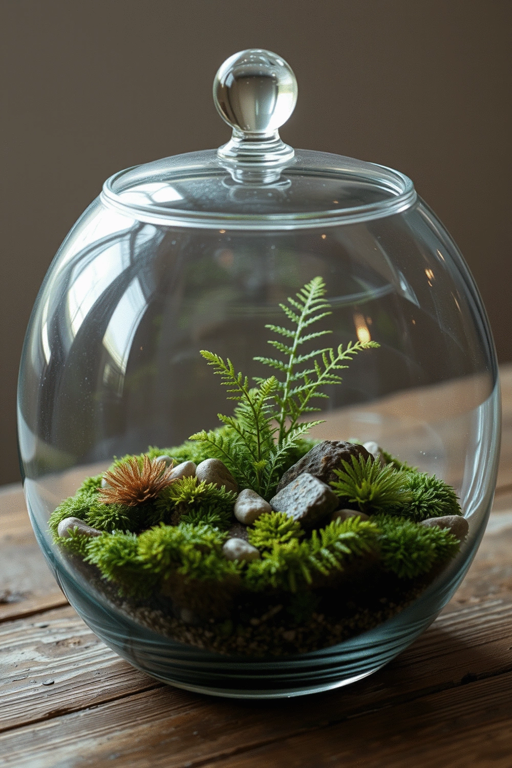 A beautifully crafted terrarium with miniature plants and decorative elements, ready for a DIY project.