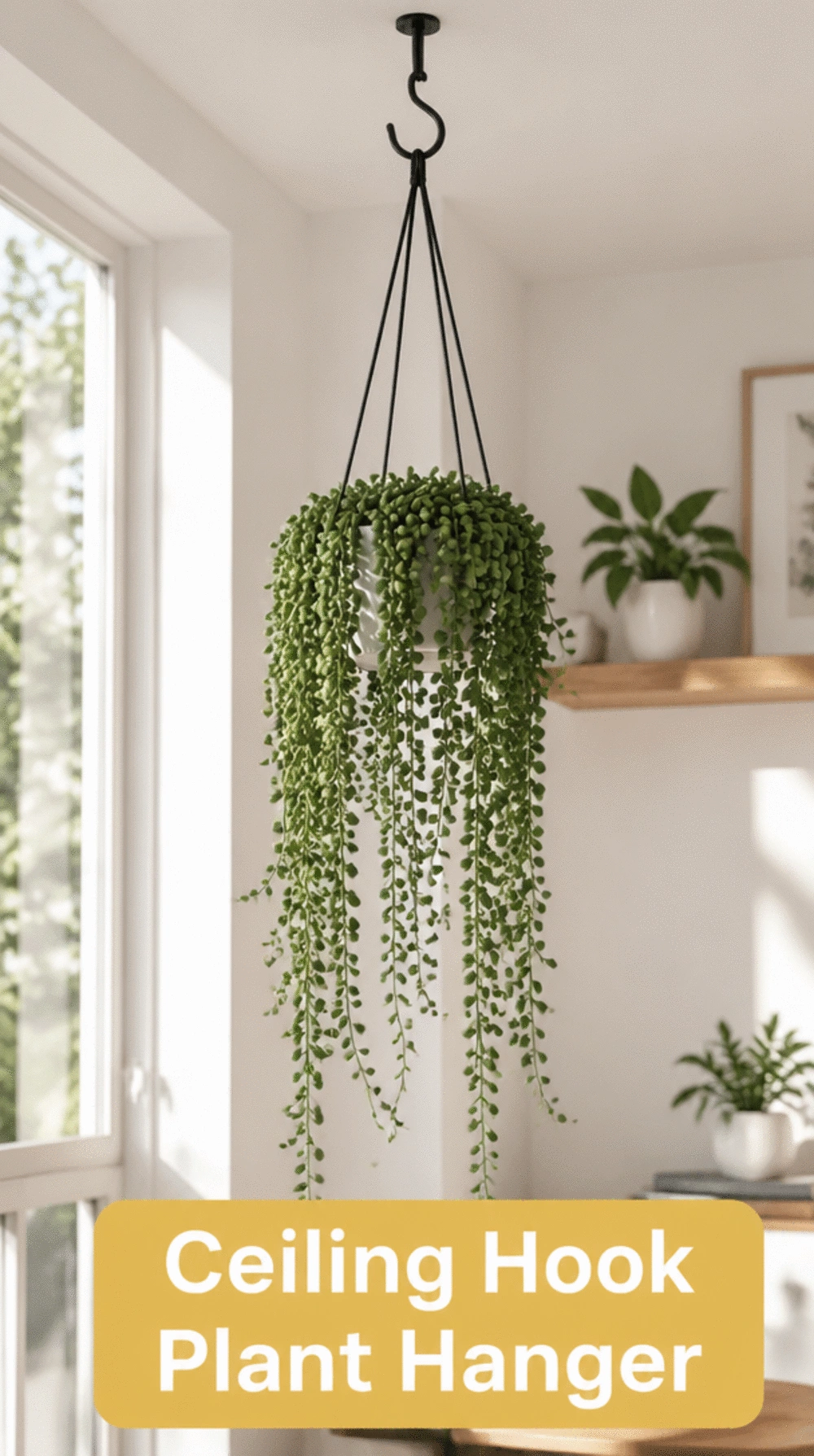 Ceiling Hook Plant Hanger for a Trailing String of Pearls in a Sunny Spot