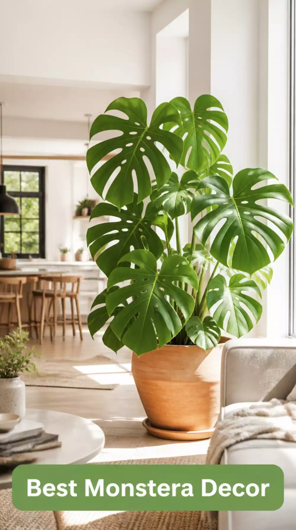 Large Monstera in a Heavy Terracotta Pot That Suits a Sunlit Open-Plan Living Space