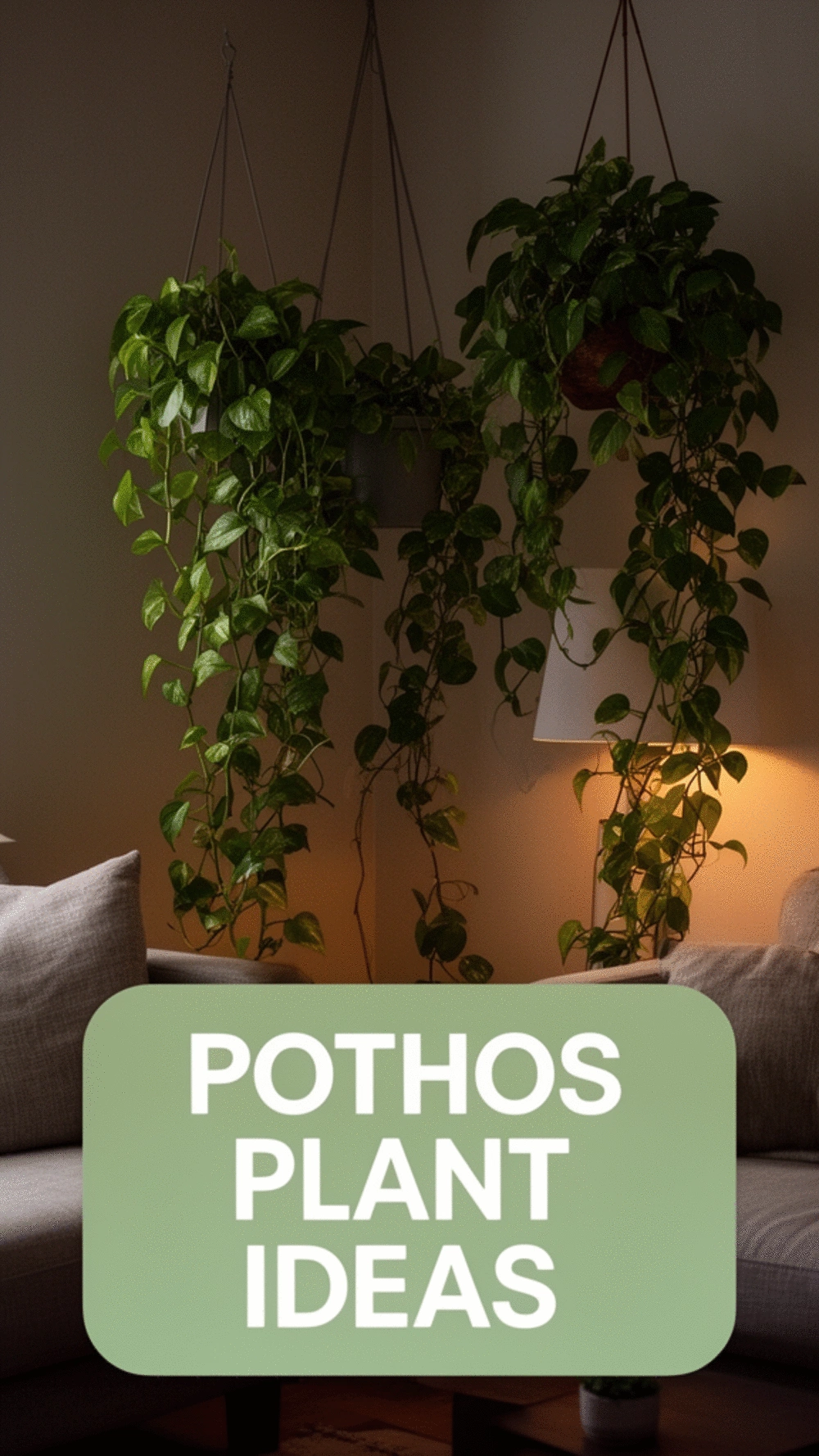 Pothos in a Trailing Planter That Fills a Dim Living Room Corner