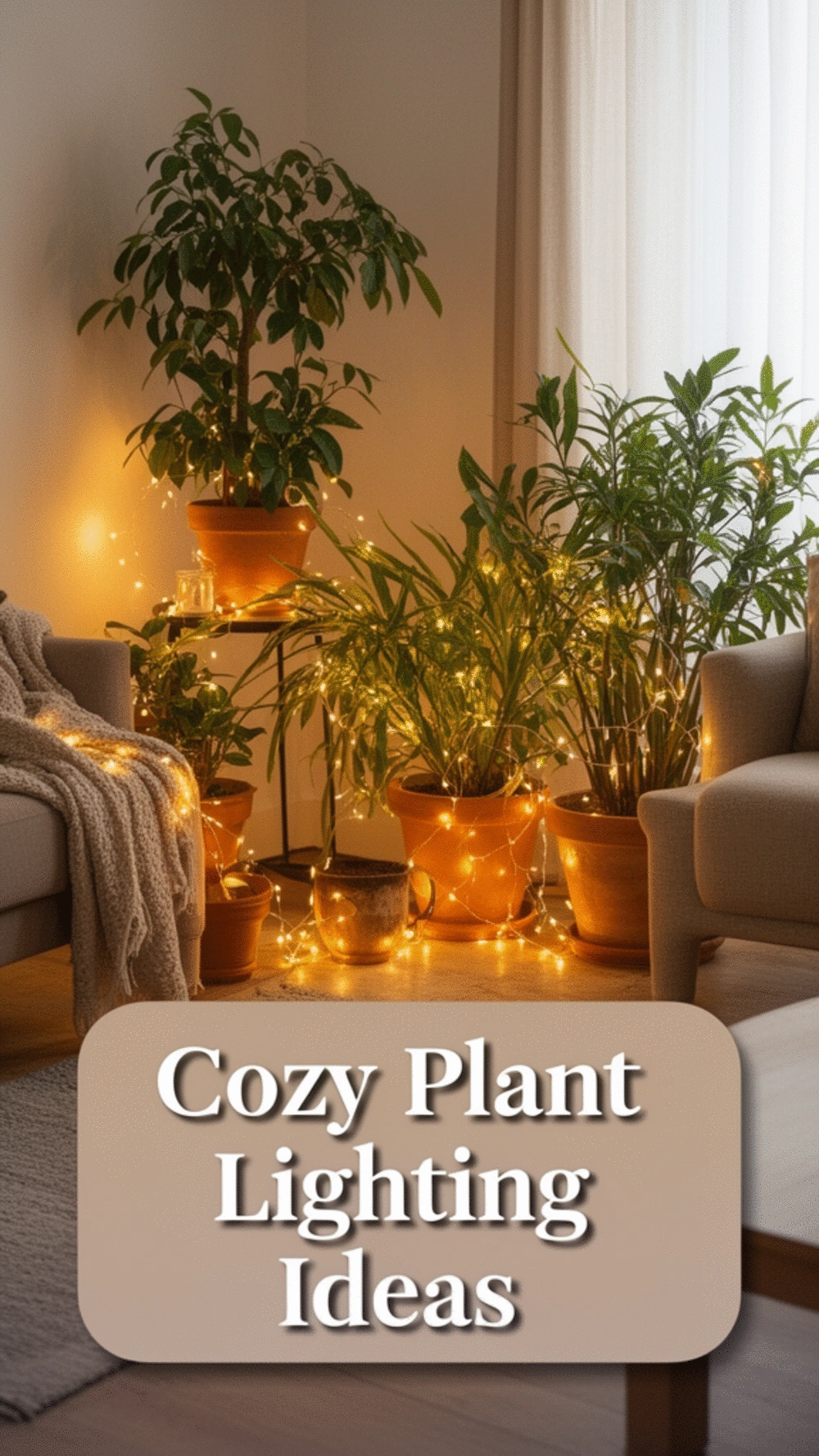 The Plant and Fairy Light Combo Designers Use in Cozy Living Rooms