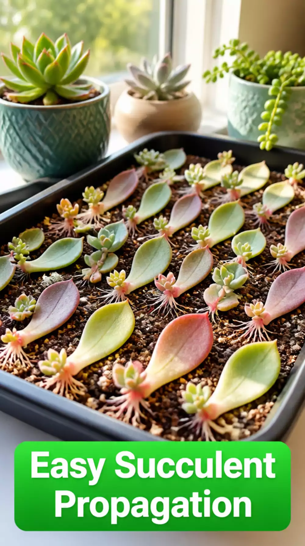 Succulent Leaf Propagation Tray on a Bright Windowsill That Grows Dozens of New Plants