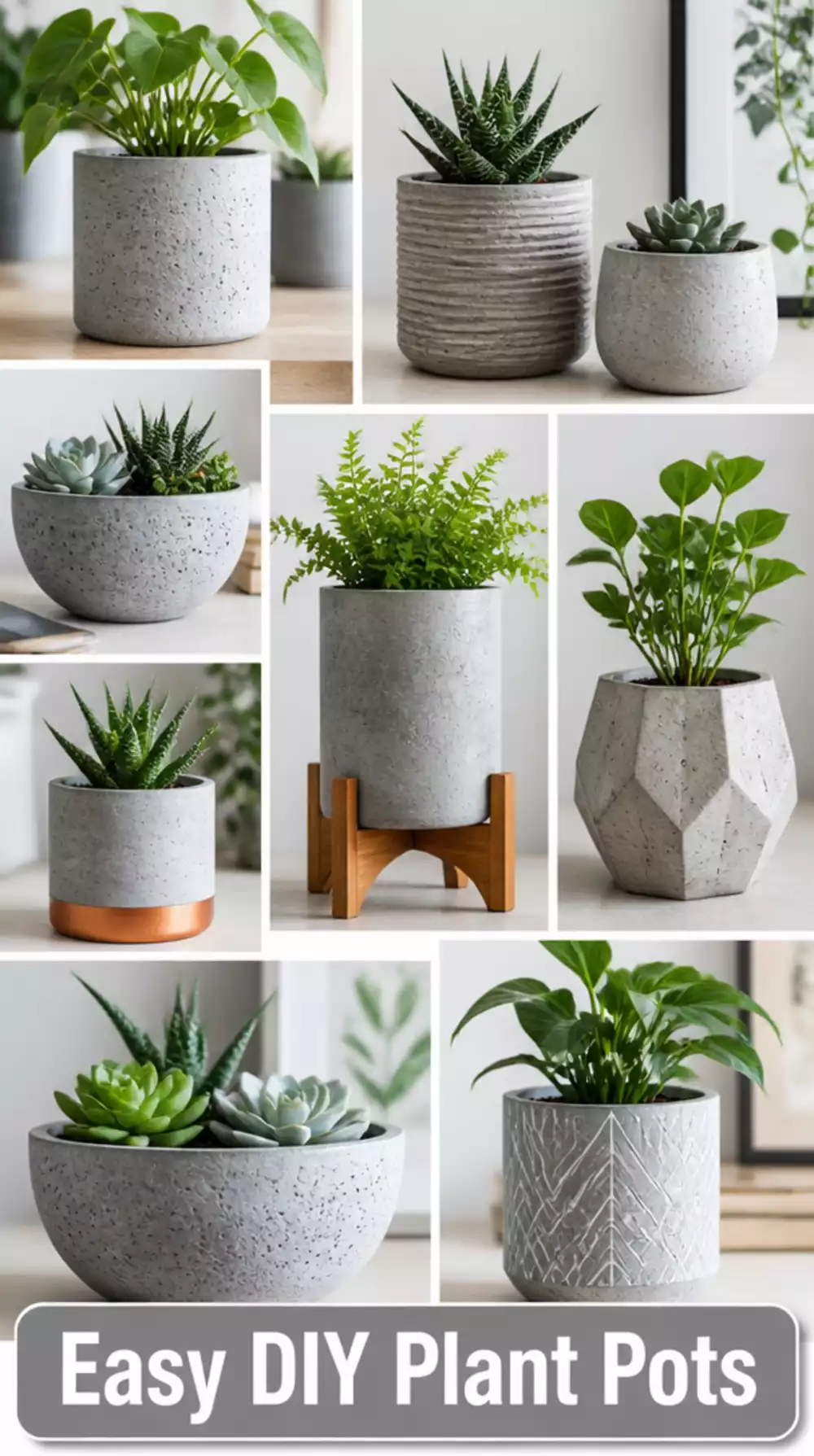 DIY Concrete Effect Plant Pot Made with a Cheap Plastic Pot and Grey Paint