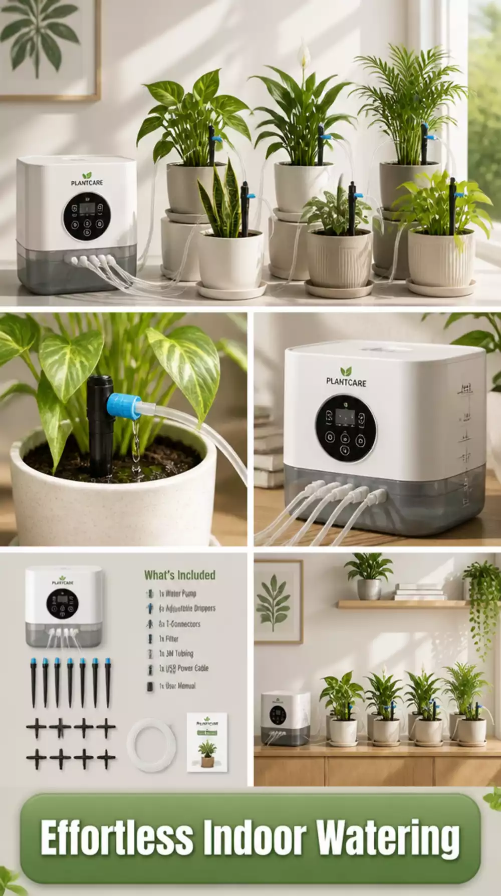 Automatic Drip Irrigation Kit for an Indoor Plant Shelf That Waters Six Pots at Once