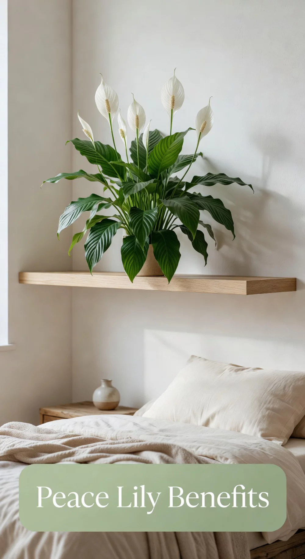Peace Lily on a Bedroom Shelf That Improves Air Quality While You Sleep