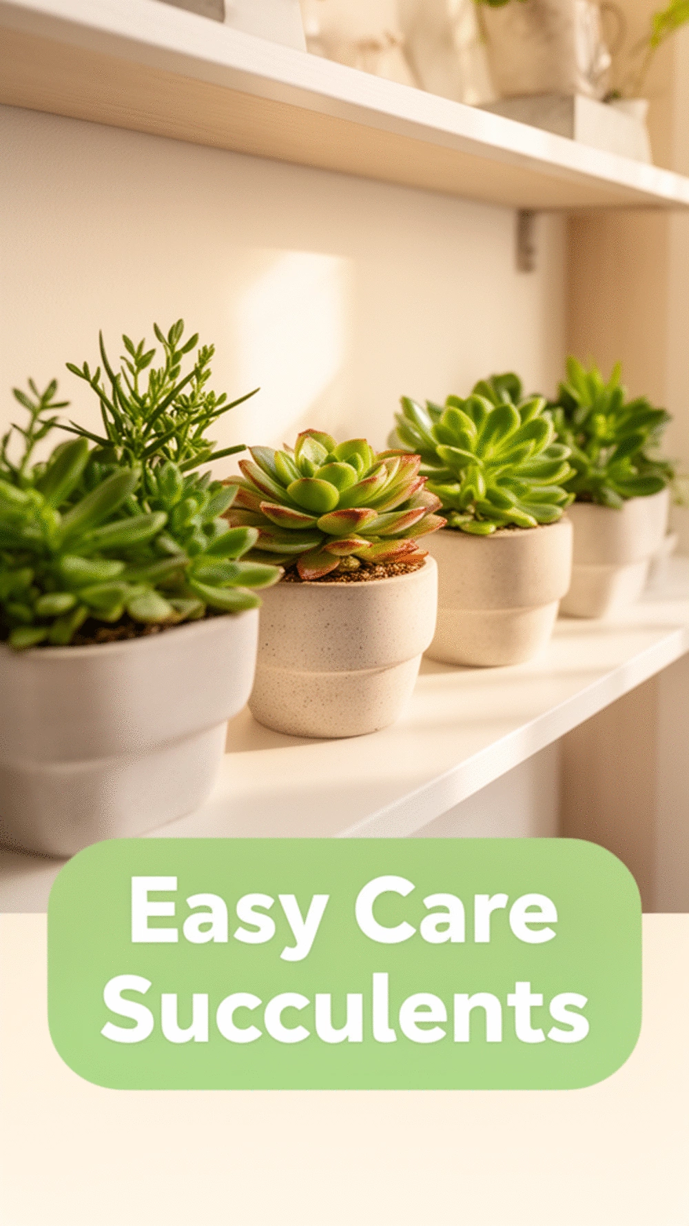Small Apartment Plant Shelf with Three Easy-Care Succulents Lined Up