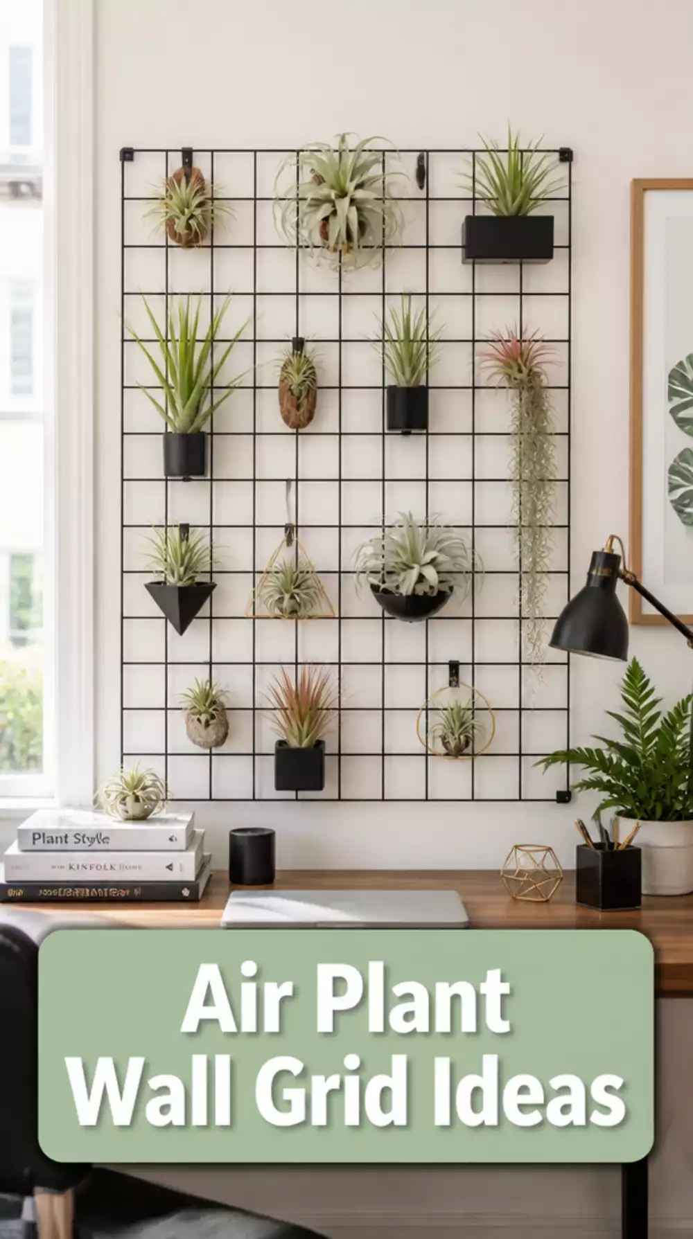 Home Office Air Plant Wall Grid That Fills a Blank Wall Without a Single Pot