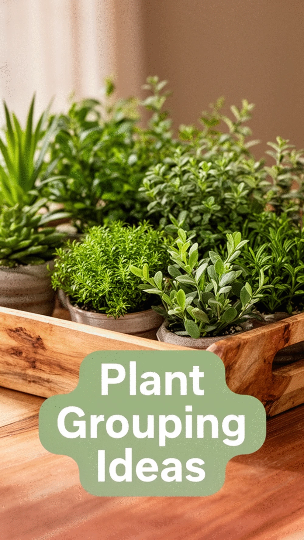 Living Room Corner Plant Grouping on a Natural Wood Floor Tray