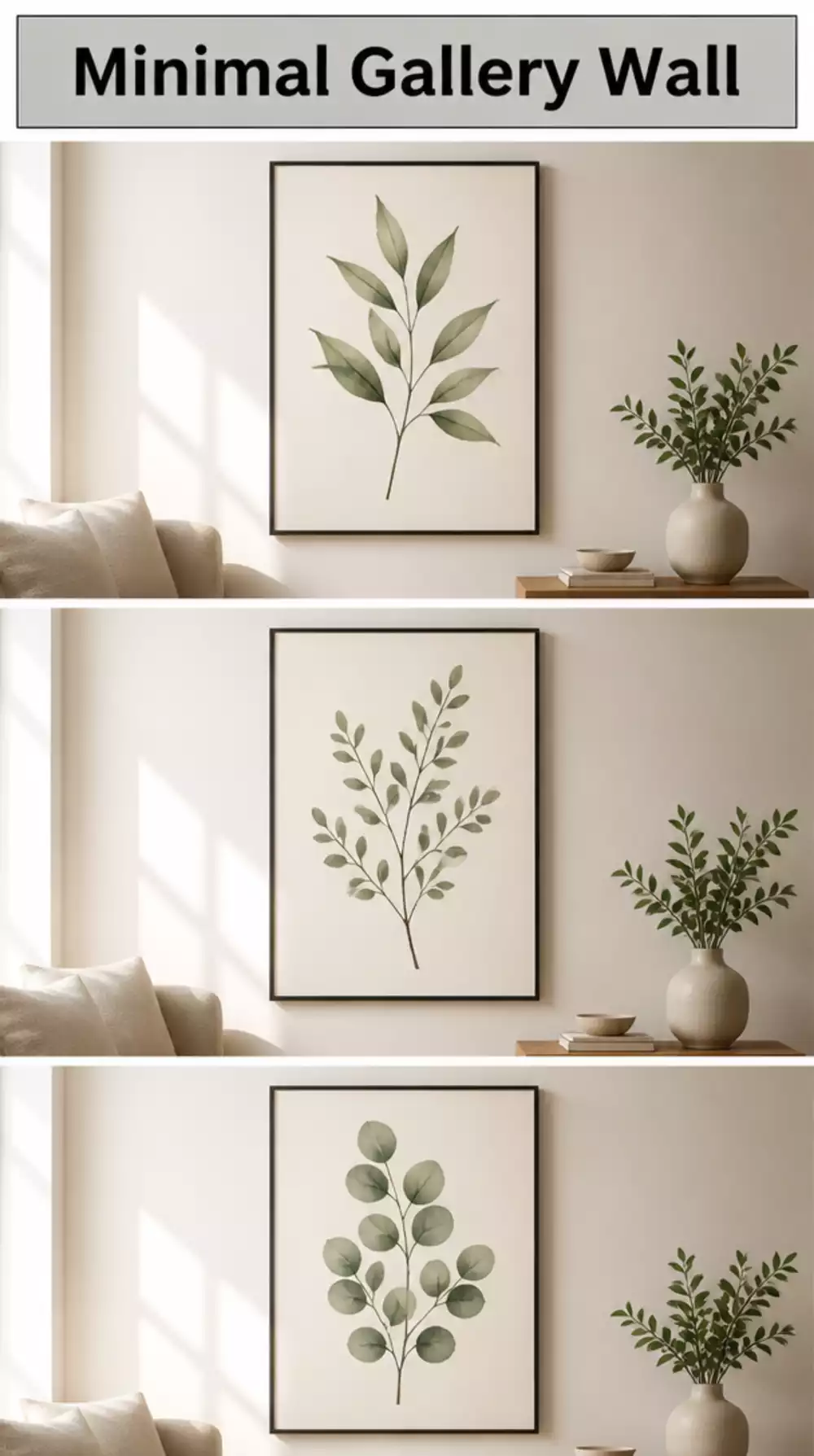 Minimal Living Room Gallery Wall with Botanical Prints