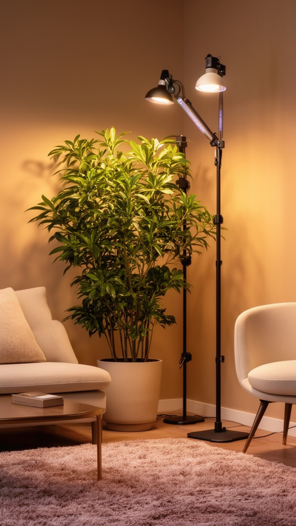 Large Leafy Potted Plant That Anchors a Living Room Corner