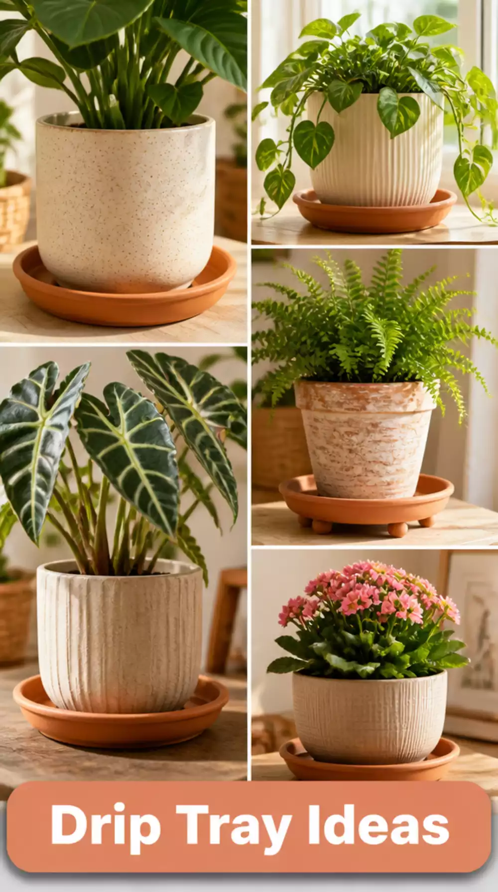 Plant Care Drip Tray Set in Terracotta That Protects Shelves from Water Damage