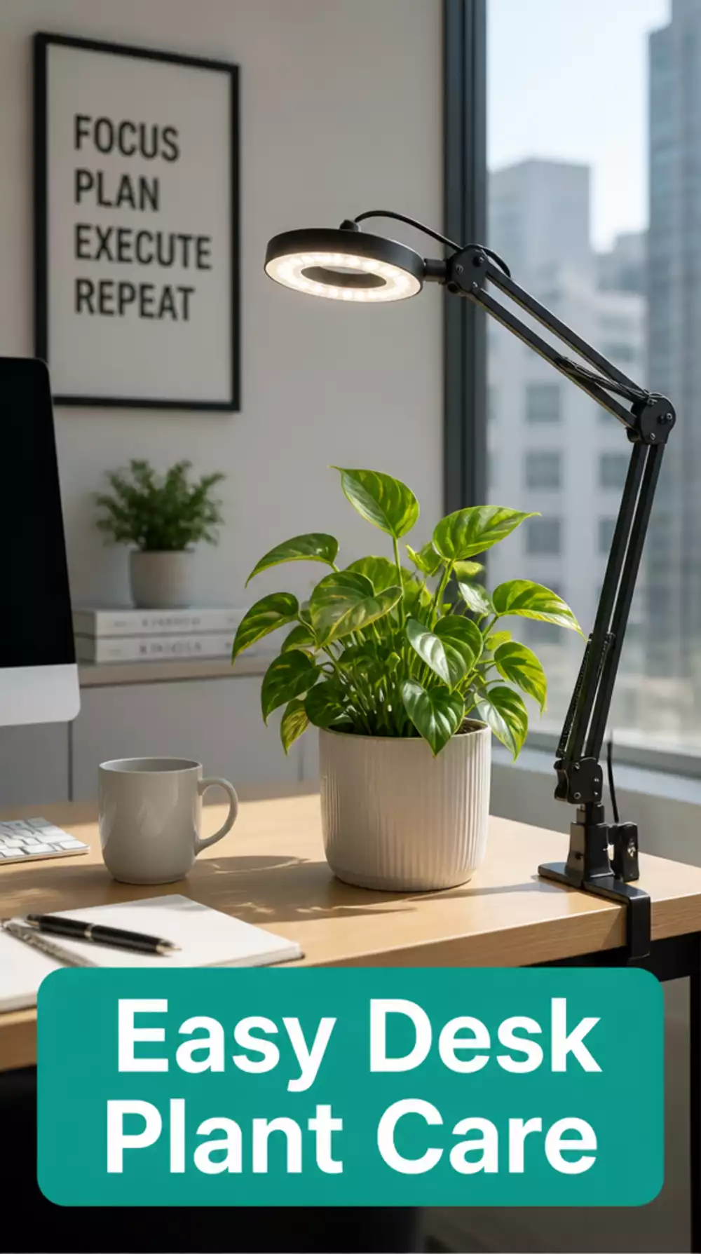 Clip-On Grow Light for a Desk Plant That Keeps Office Greenery Alive Indoors