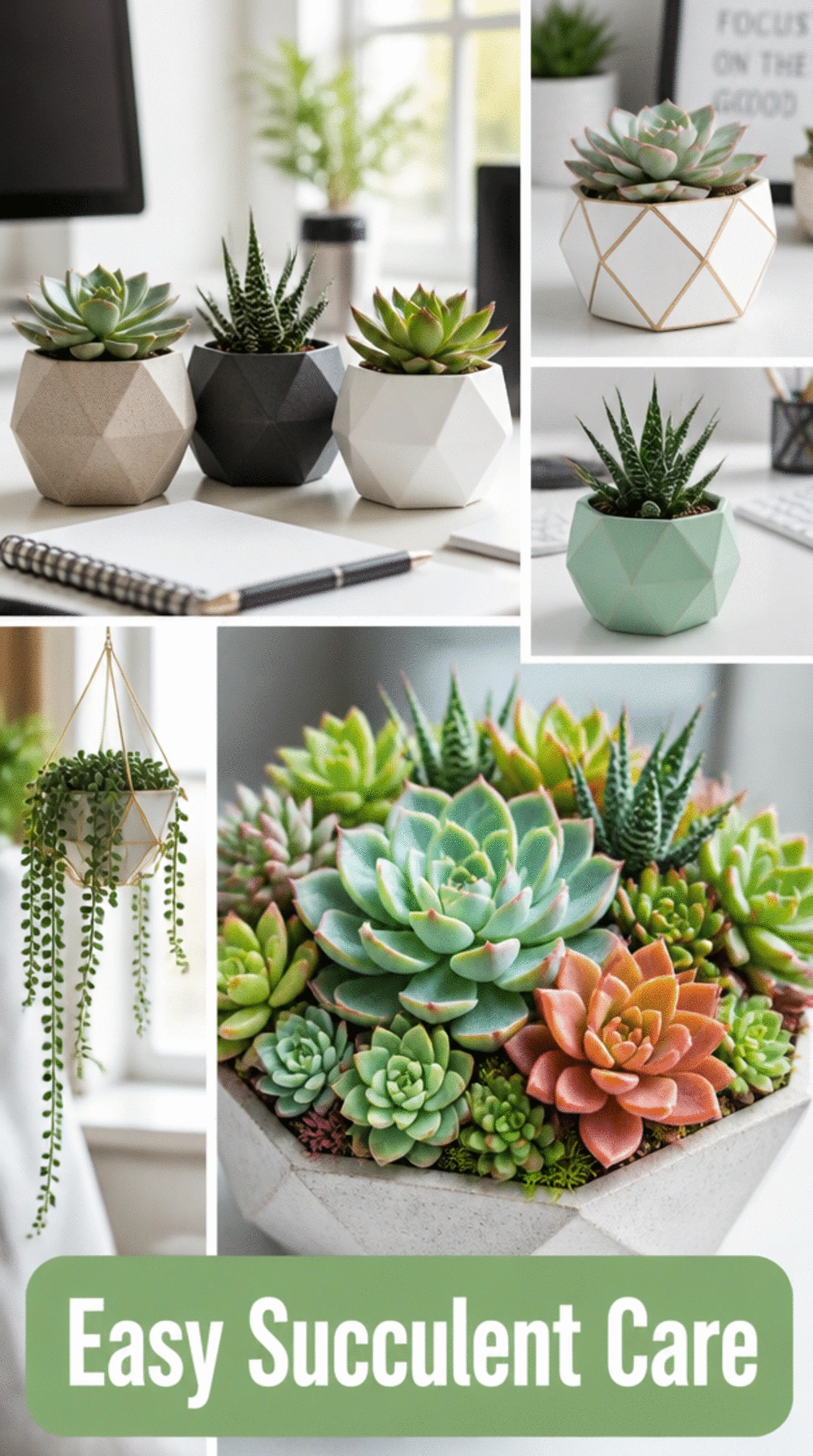 Office Desk Succulent in a Geometric Pot That Needs Watering Just Once a Week