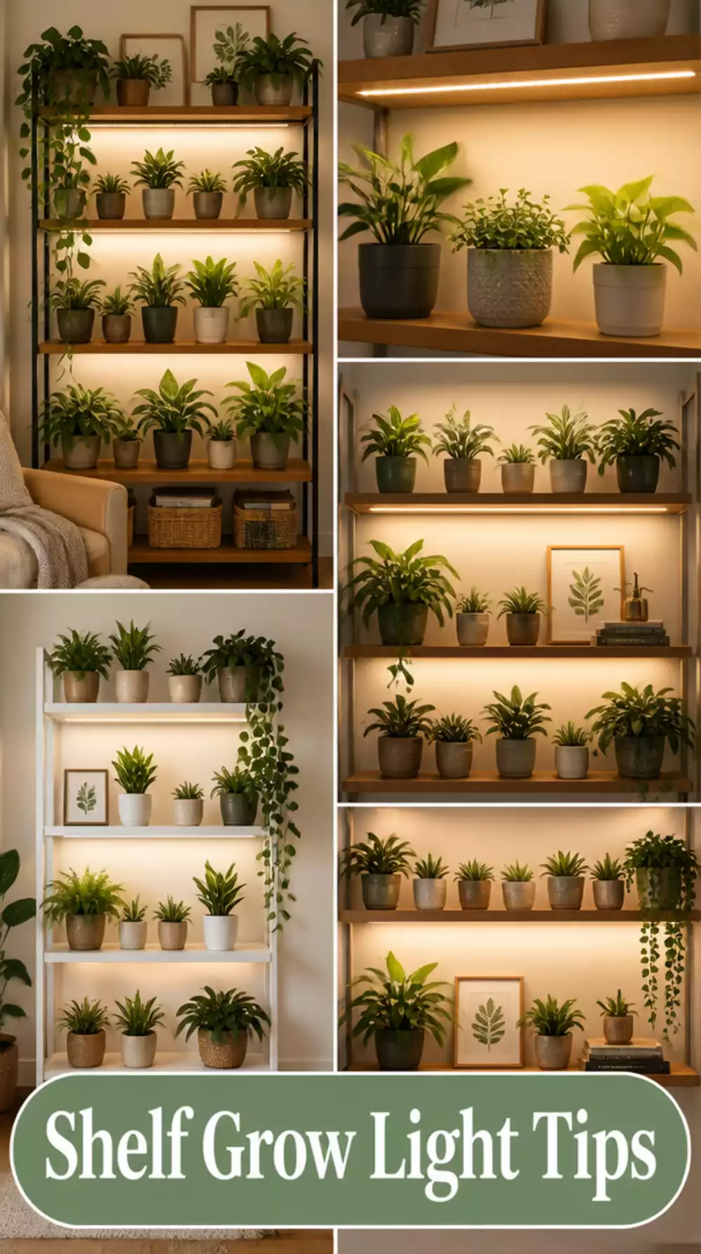 Bedroom Plant Shelf Grow Light Strip That Runs Along the Underside of Each Shelf