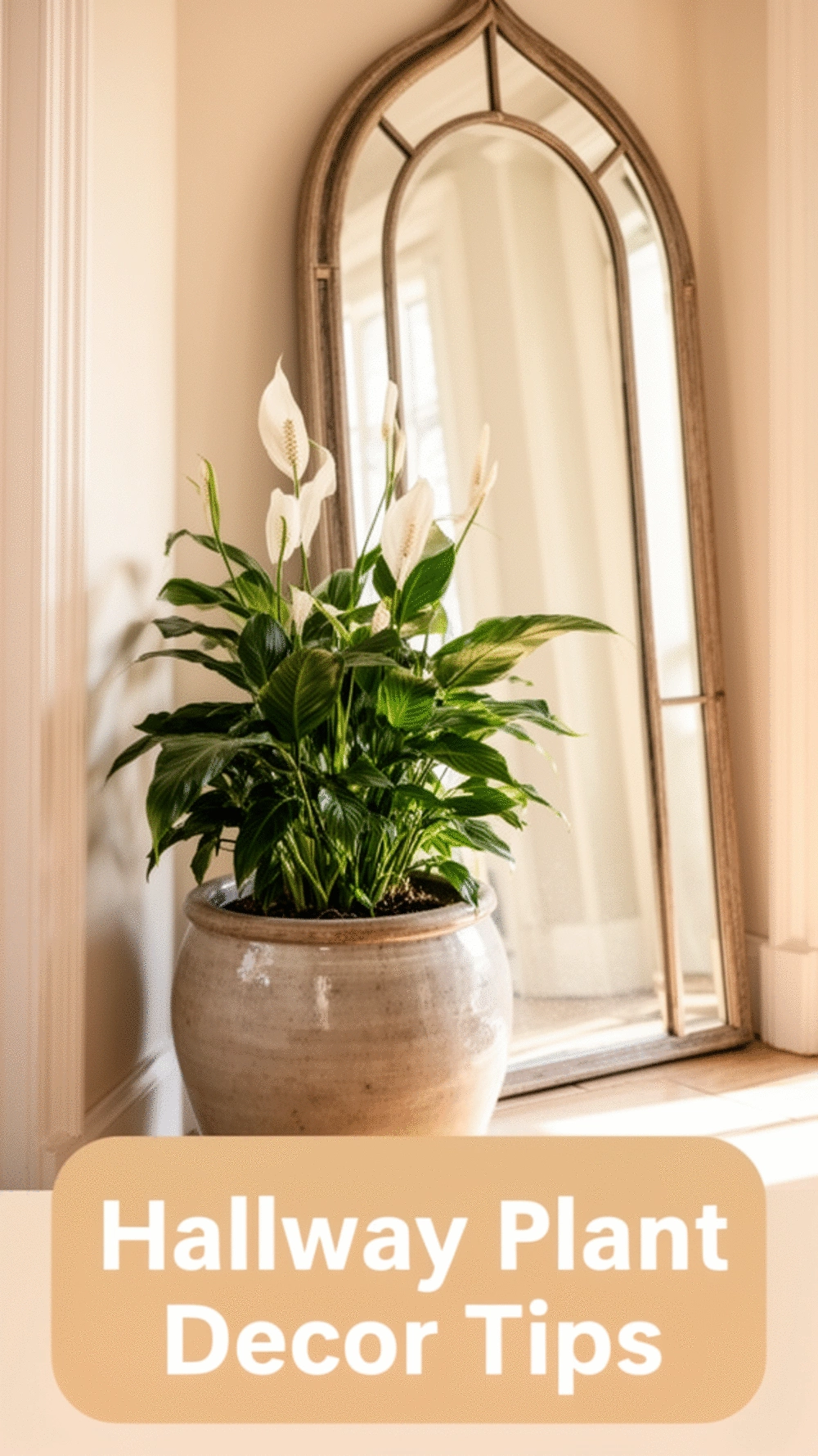 Hallway Peace Lily Paired with a Tall Mirror to Brighten a Dim Space
